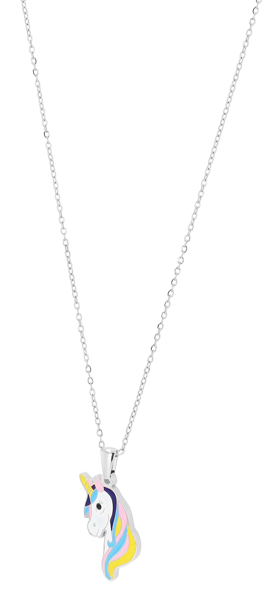 Akzent Einhorn-Schmuckset "Amara", Edelstahl, Kette & Ohrstecker, silberfarben