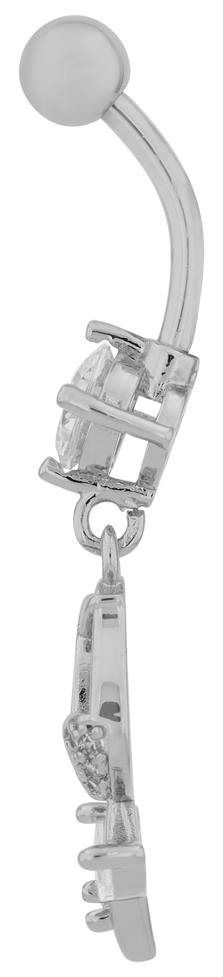 "Tilly" Edelstahl-Bronze Bauchnabelpiercing, Stablänge 12 mm/ Stabstärke 1,8 mm, Blütenanhänger, Zirkonia, silberfarben
