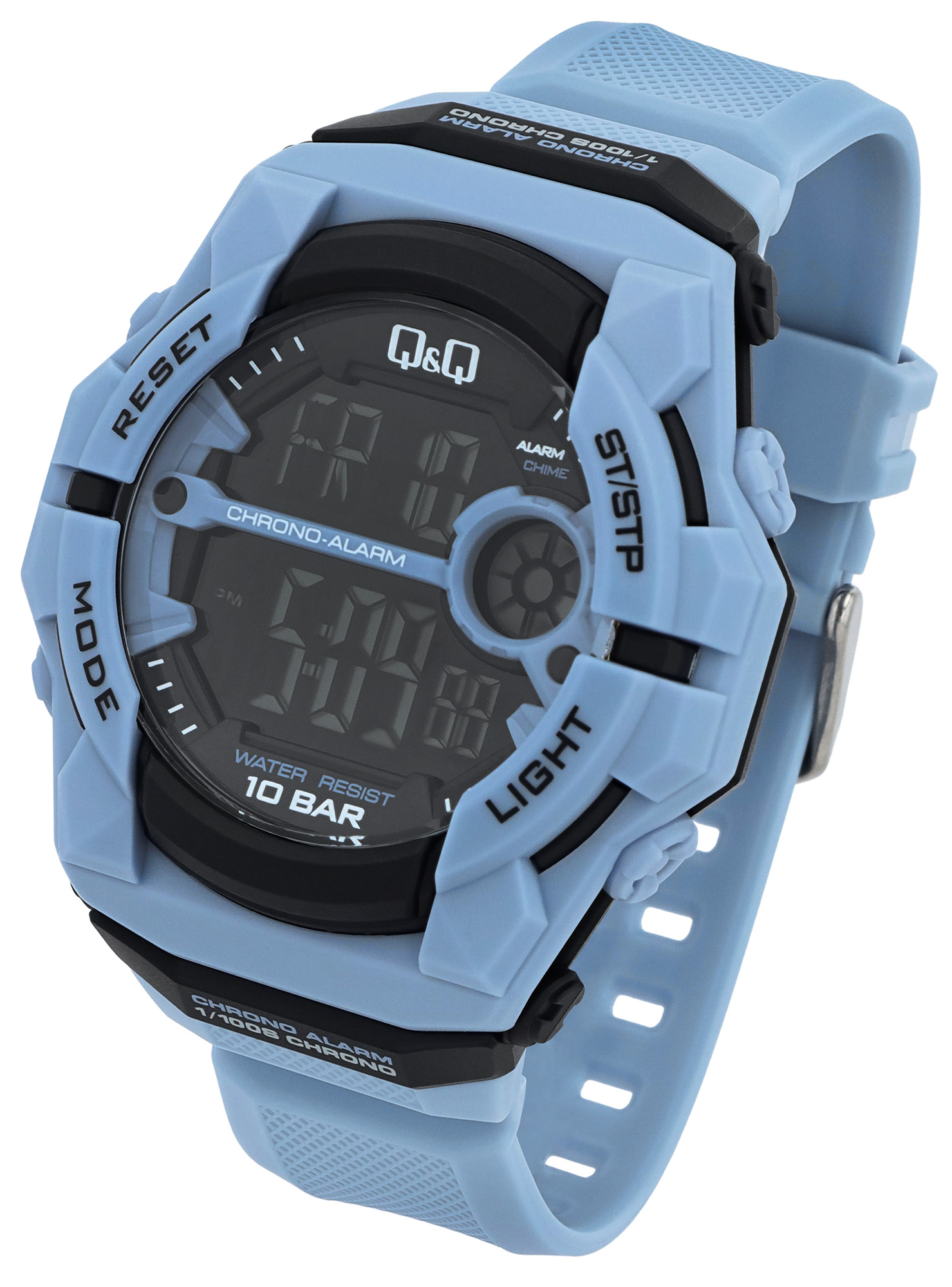Q&Q Digitaluhr für Herren Ø 50 mm, Resinband, hellblau