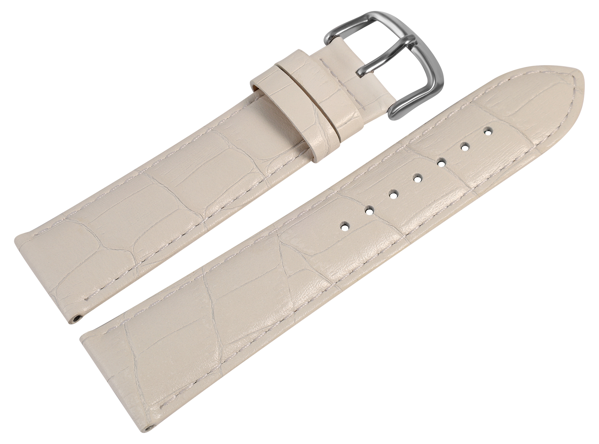Uhrenarmband aus Echt Leder, Kroko-Optik, weiß, 22 mm