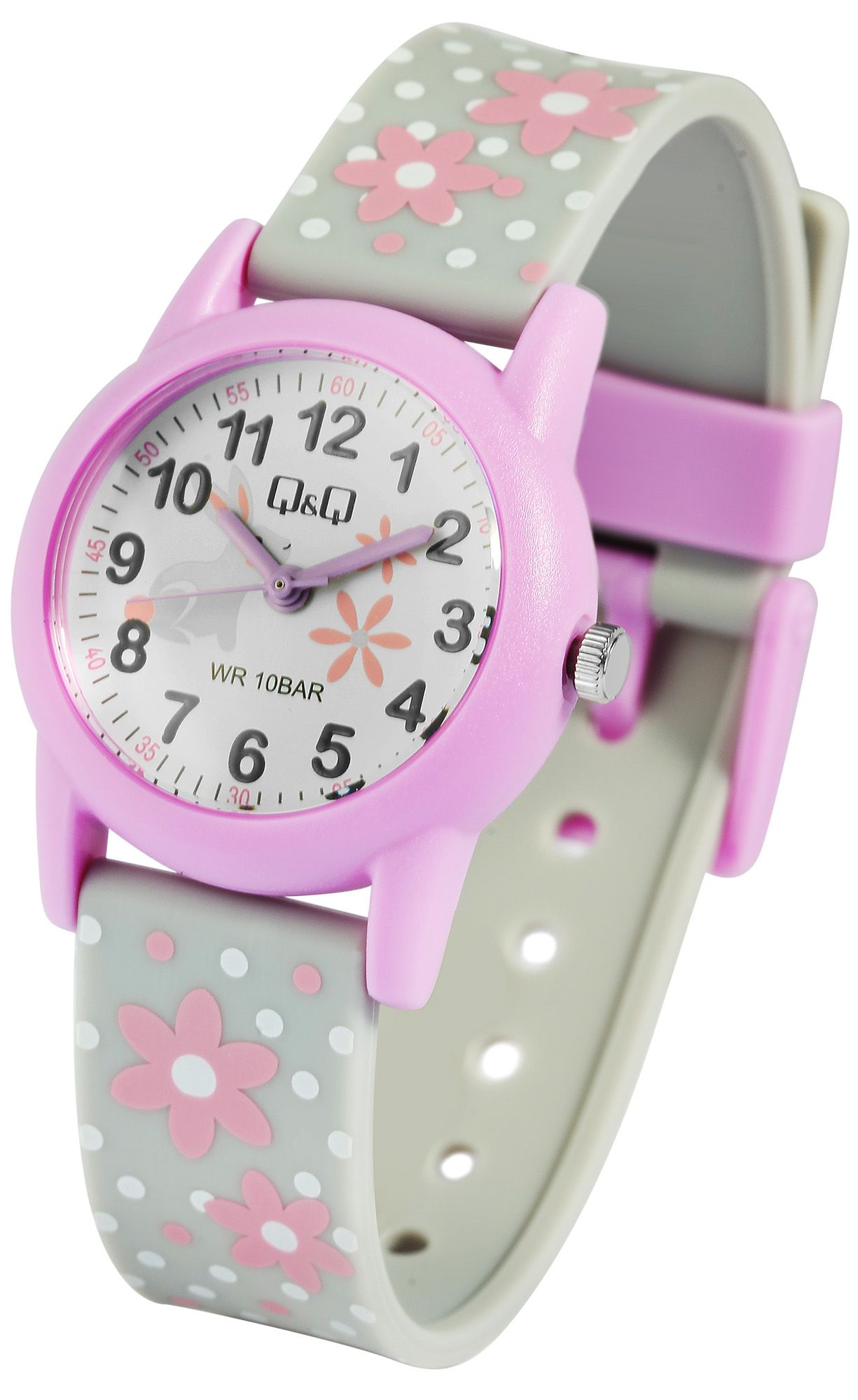 Q&Q Kinderuhr mit Silikonarmband, "Blume/ Hase/ Punkte", 10 Bar