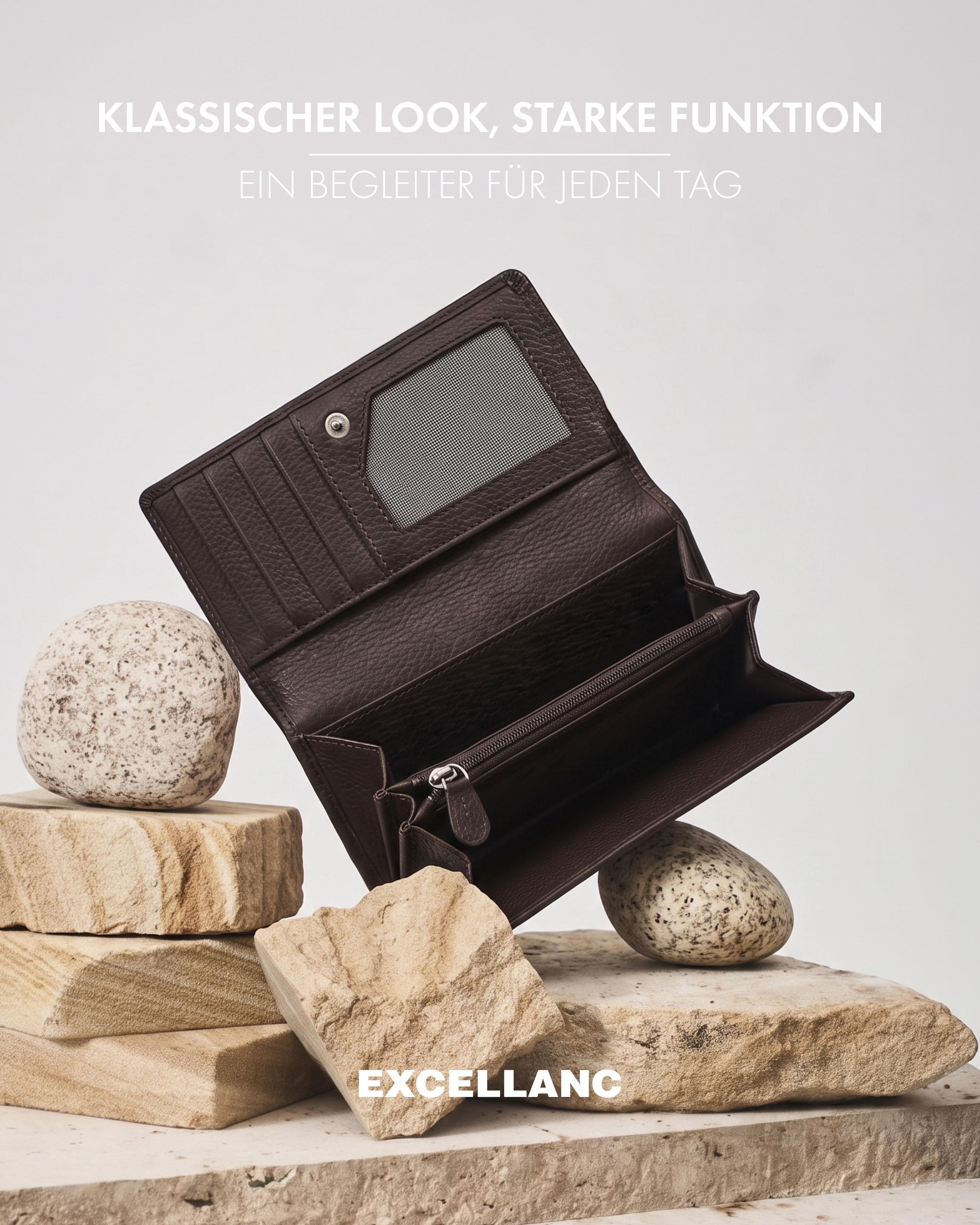 Excellanc Damen Geldbörse, Echtleder (Nappa), RFID, Querformat, braun