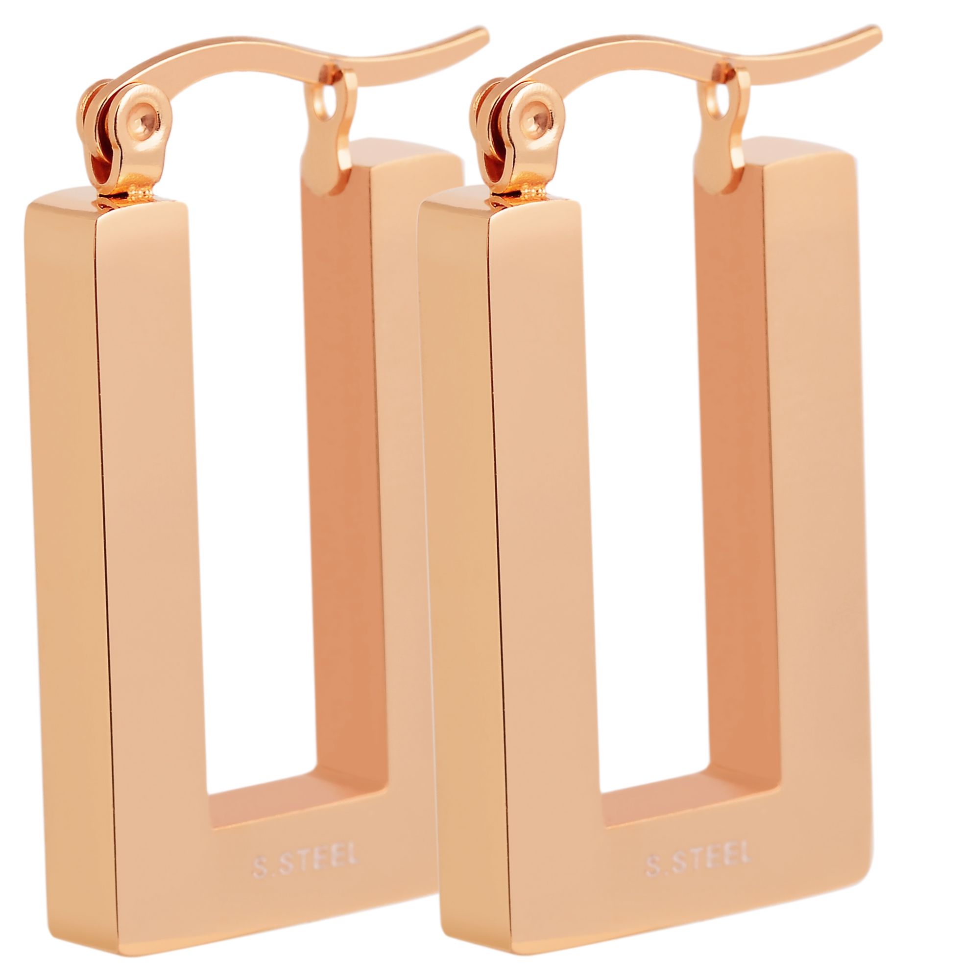 Akzent Creolen aus Edelstahl, eckig, roségoldfarben