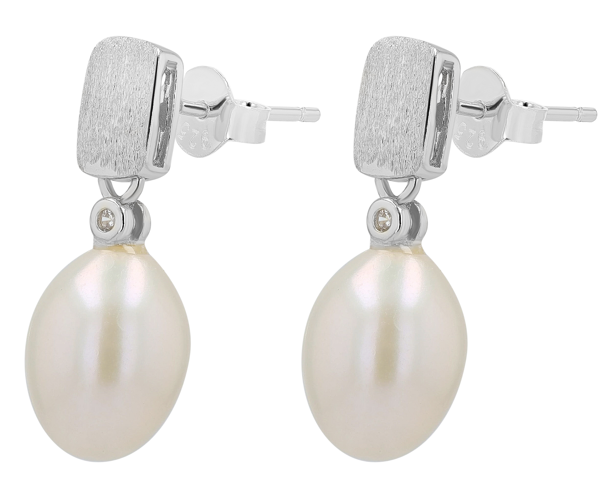 "Mella" 925/- Echt Silber Ohrstecker/ Ohrhänger, Süßwasserperle/Zirkonia, rhodiniert