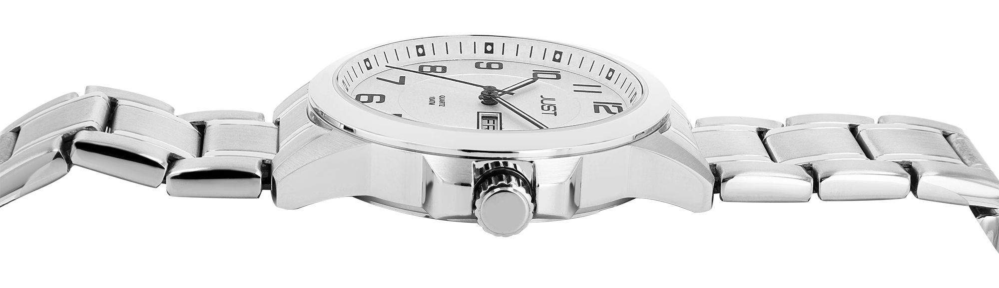 Just Herrenuhr mit Edelstahlarmband, 10 ATM, silberfarben/weißes ZB