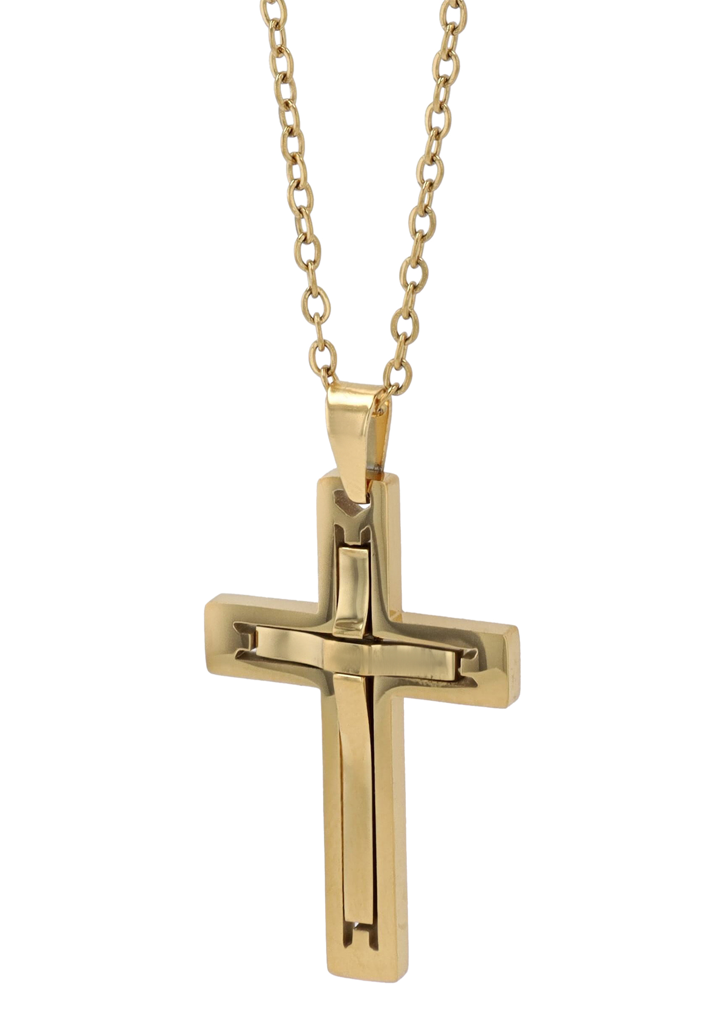 "Devin" Edelstahlkette (Ankerkette, 43 + 3 cm) mit Anhänger - Kreuz, goldfarben
