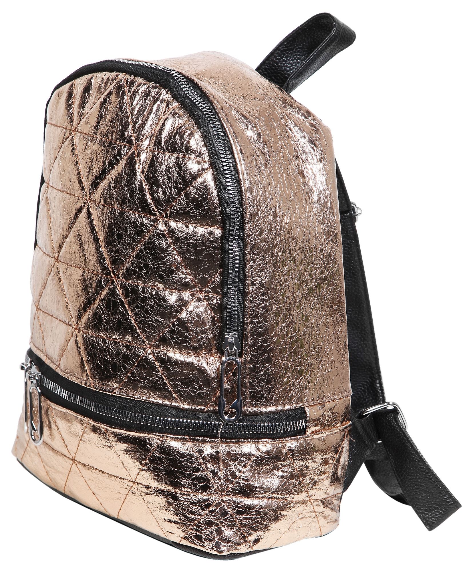 Damen-Rucksack aus Lederimitat, champagner, schwarz, Länge: 26 cm / Breite: 23,5 cm / Stärke: 11,5 cm