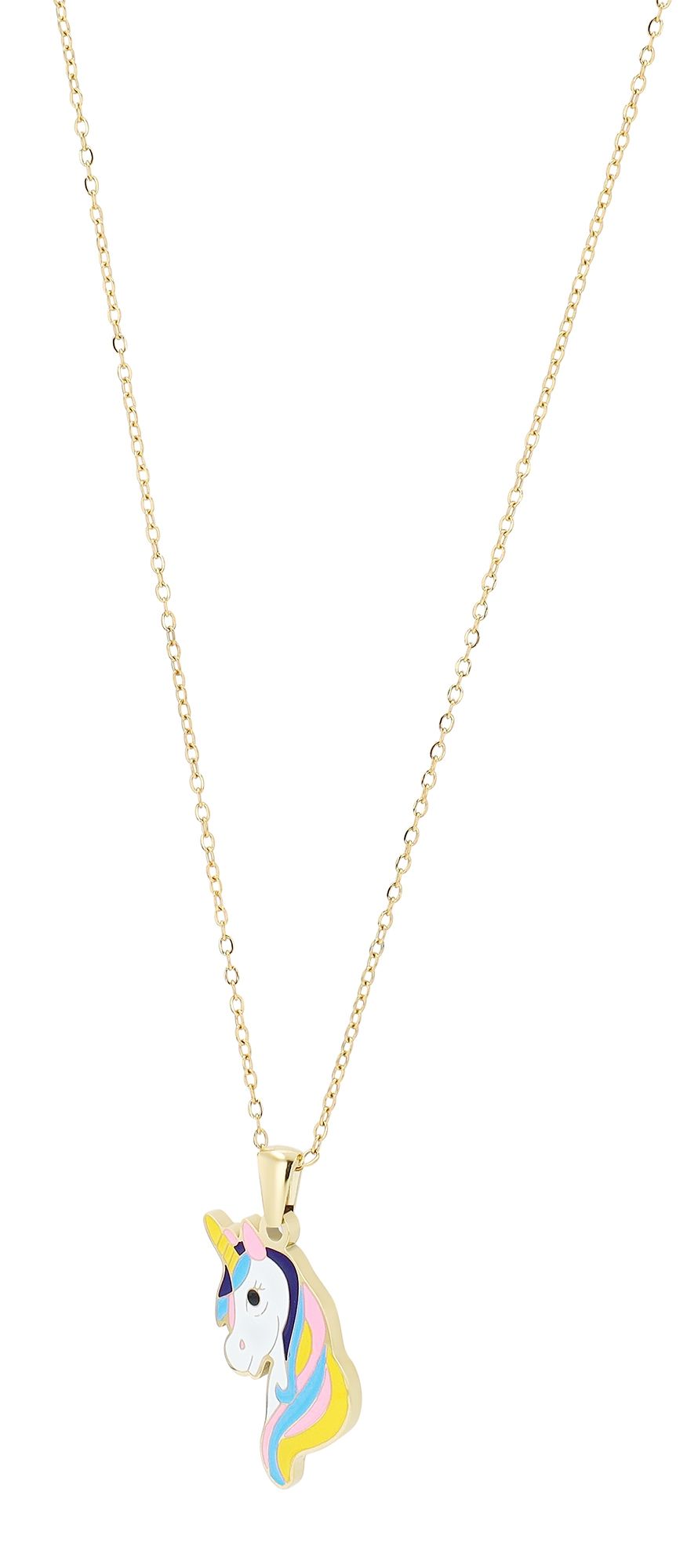 Akzent Einhorn-Schmuckset "Amara", Edelstahl, Kette & Ohrstecker, goldfarben