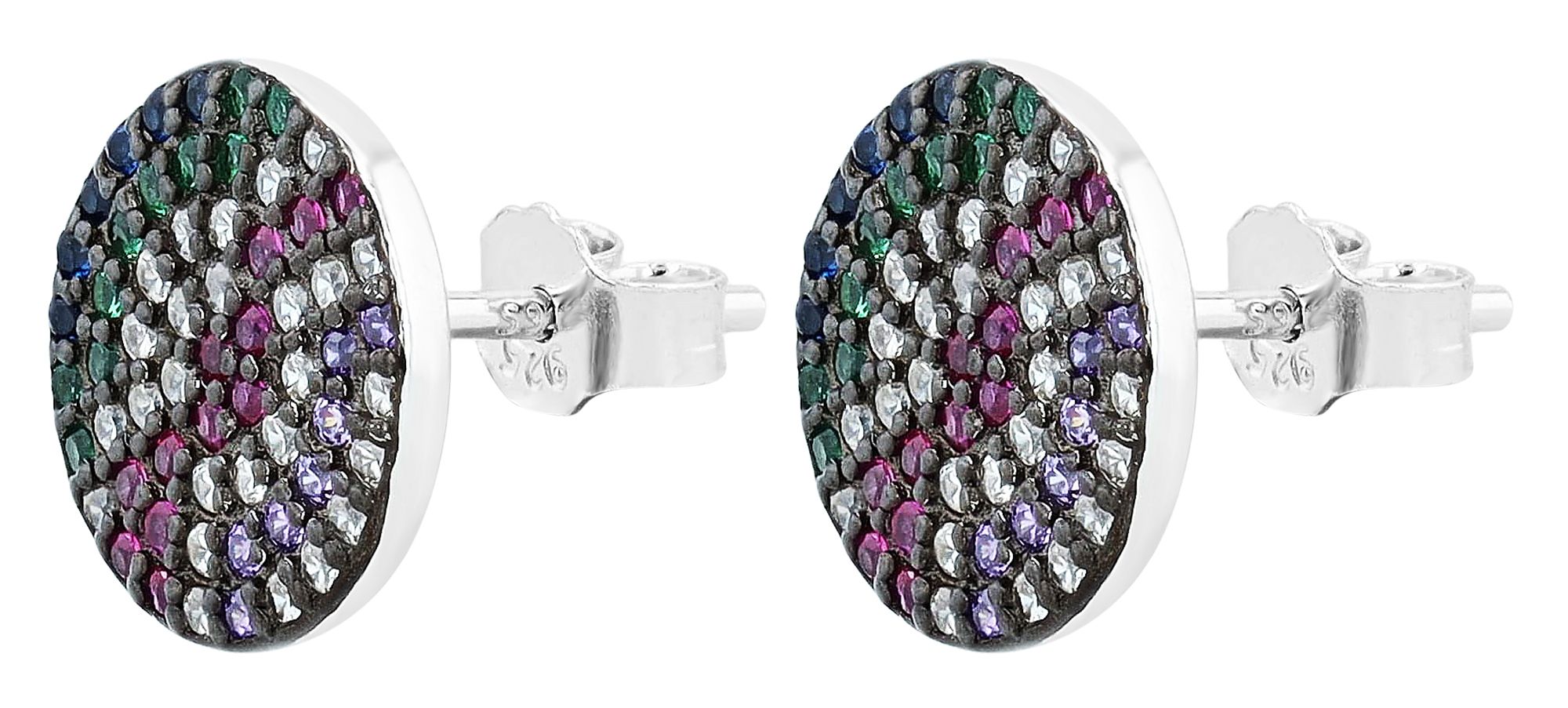 "Saro", 925/- Echt Silber Set bestehend aus Ohrschmuck und Anhänger rund mit Zirkonia, silber, rhodiniert