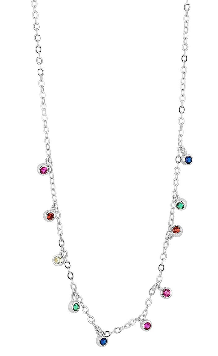"Amaly" 925/- Echt Silber Kette mit Anhänger (bunte Zirkone), silberfarben rhodiniert