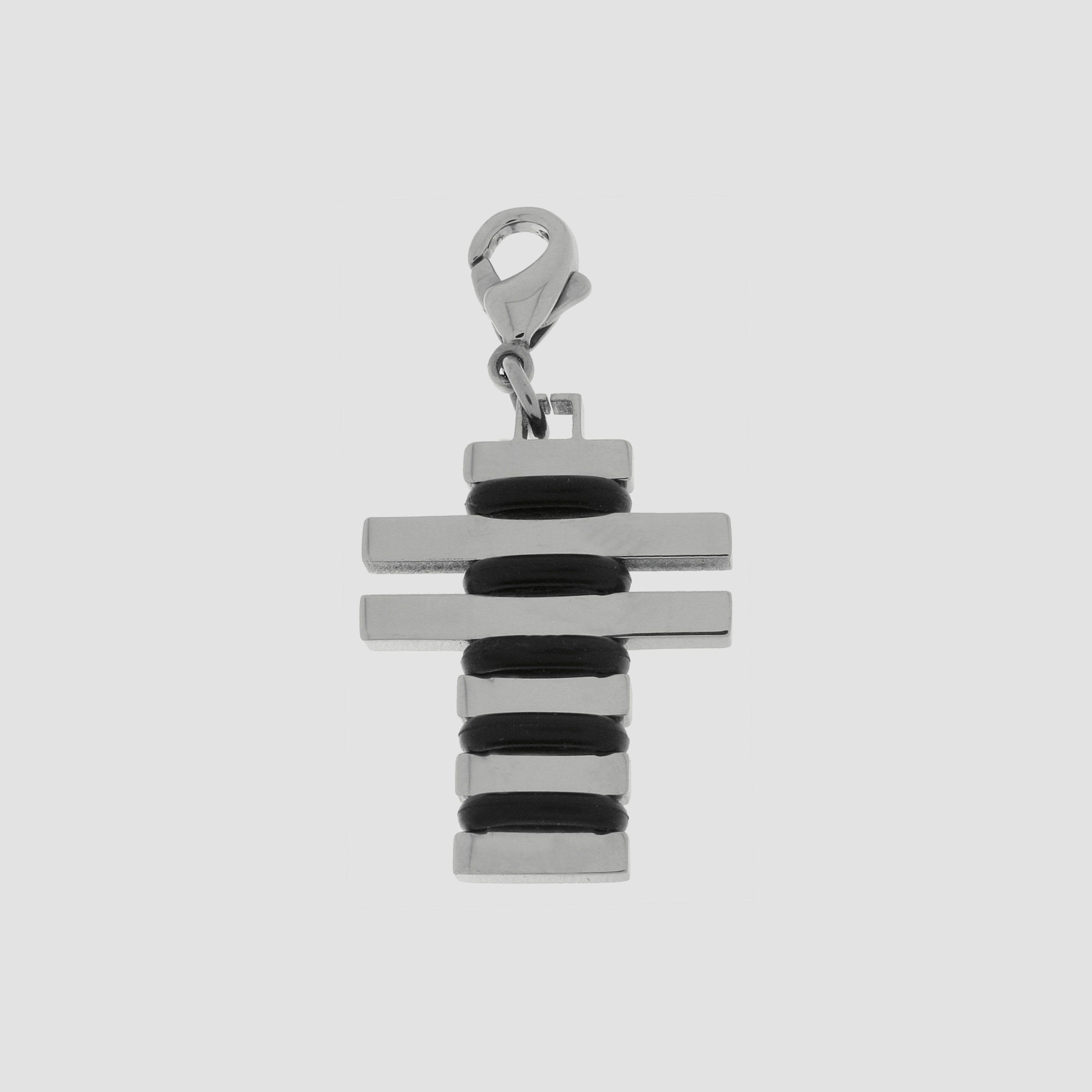 Akzent Charmanhänger, Edelstahl, Kreuz mit Kautschukringen, silberfarben/schwarz