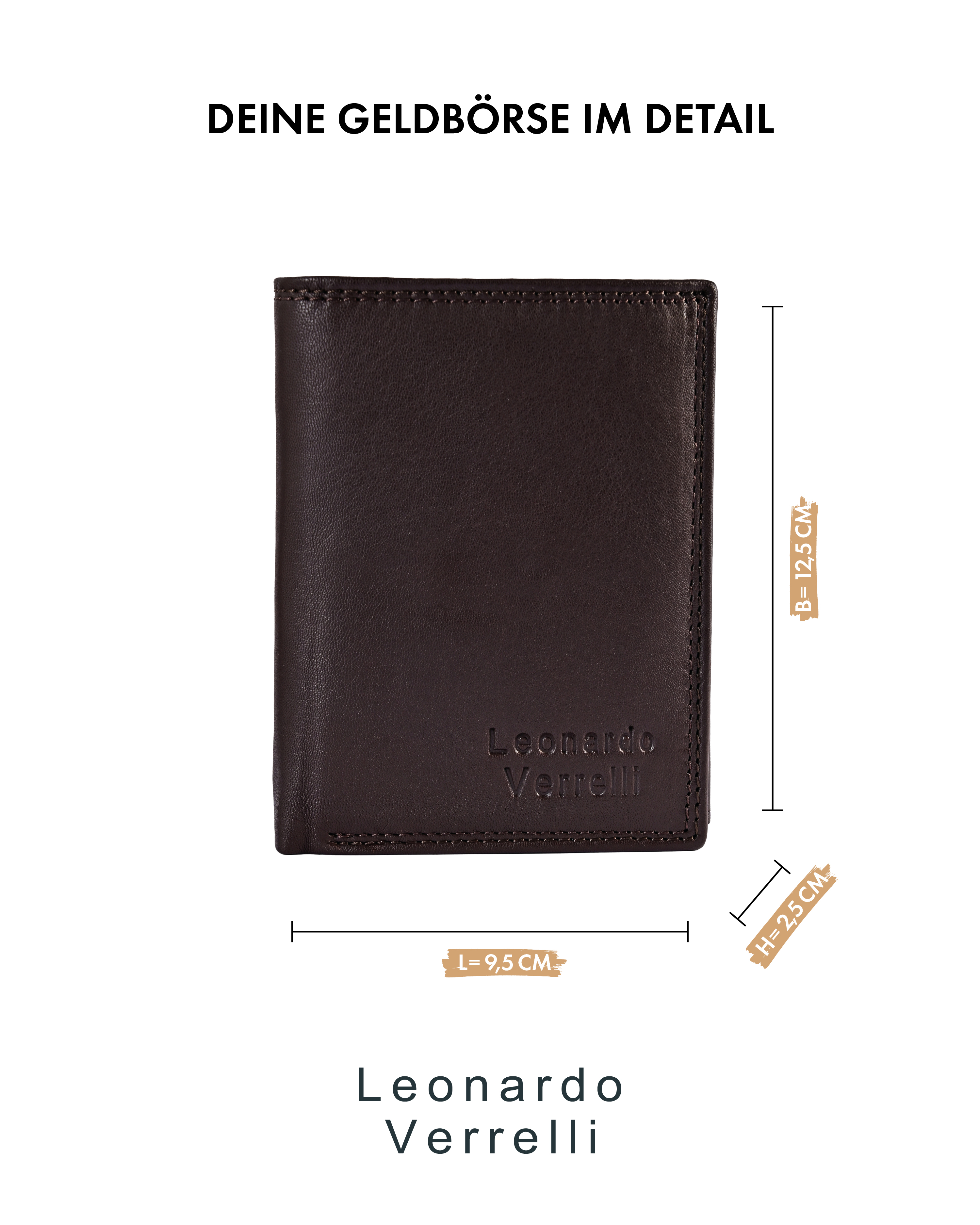 Leonardo Verrelli Echtleder (Nappa) Geldbörse, RFID, Hochformat, dunkelbraun