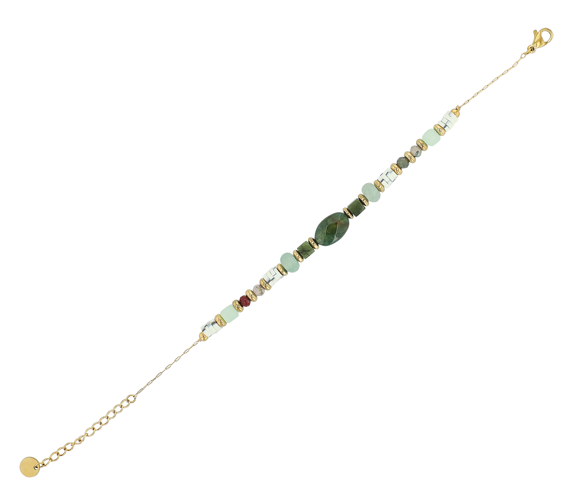 "Lowy" Akzent Edelstahlarmband mit Naturstein (indische Achat), 16,5 + 3 cm