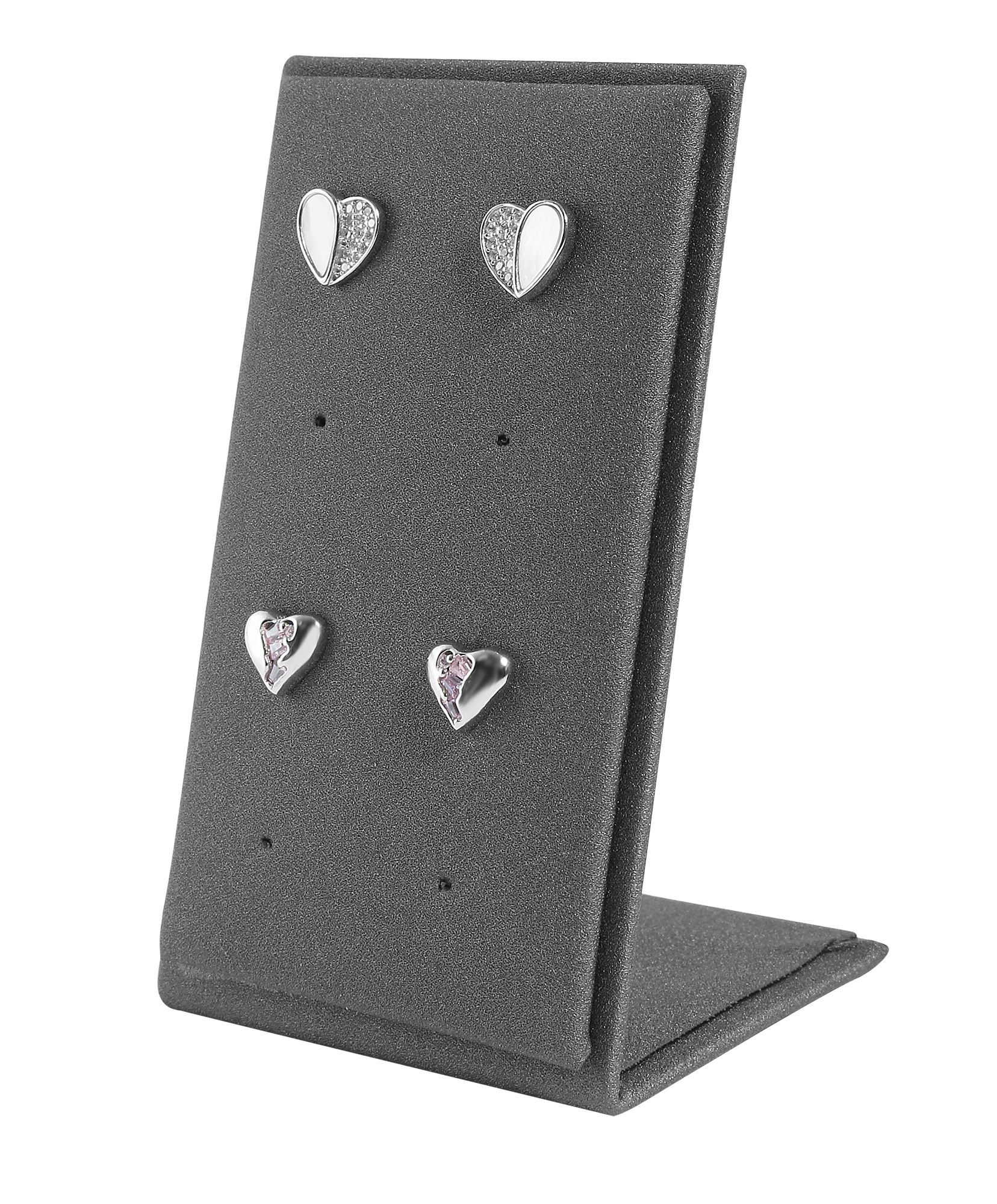 Aufsteller für 4 Paar Ohrstecker (Dekoserie Soft), PU-bezogen, 8,5 cm, grau