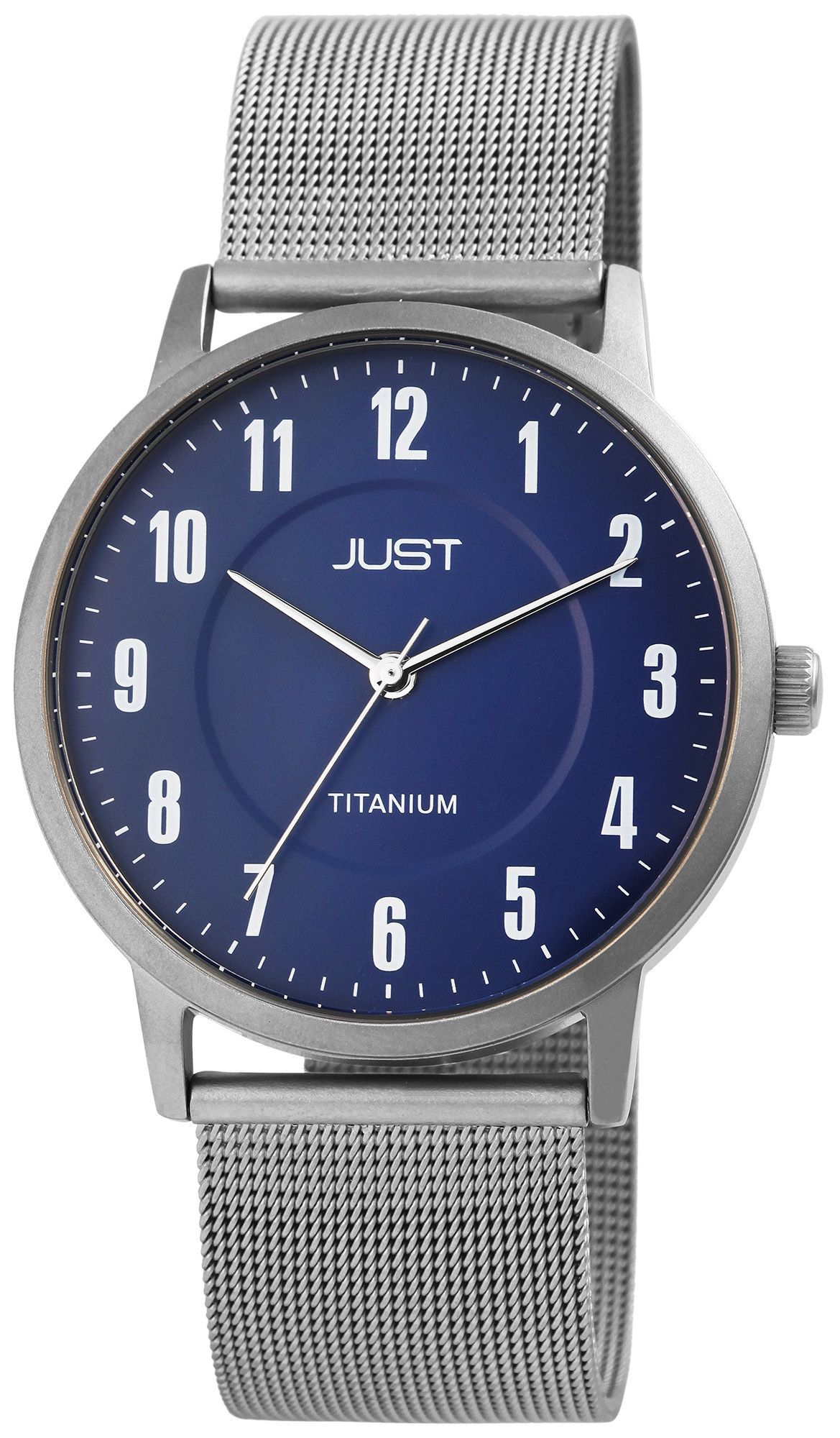 Just Titan Herrenuhr mit Edelstahl-Milanaisearmband, 5 ATM, blaues ZB
