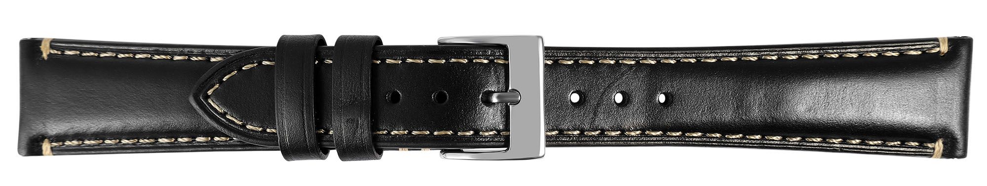 Echtleder Uhrenarmband (Quick-Release), schwarz mit Naht, 18 mm