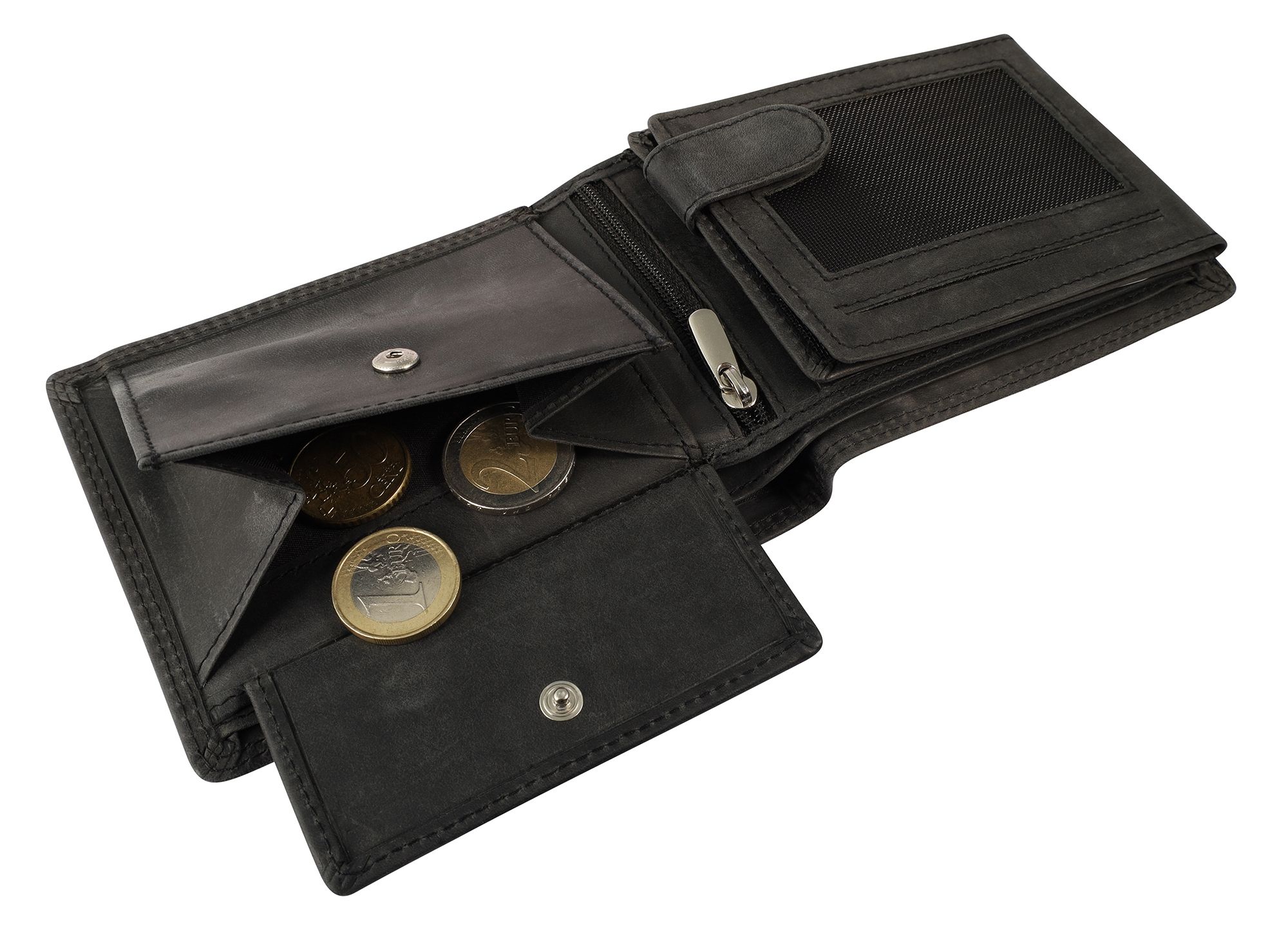 Akzent Echt Leder (Hunter-Leder) Geldbörse, RFID, Querformat, "Anker", schwarz