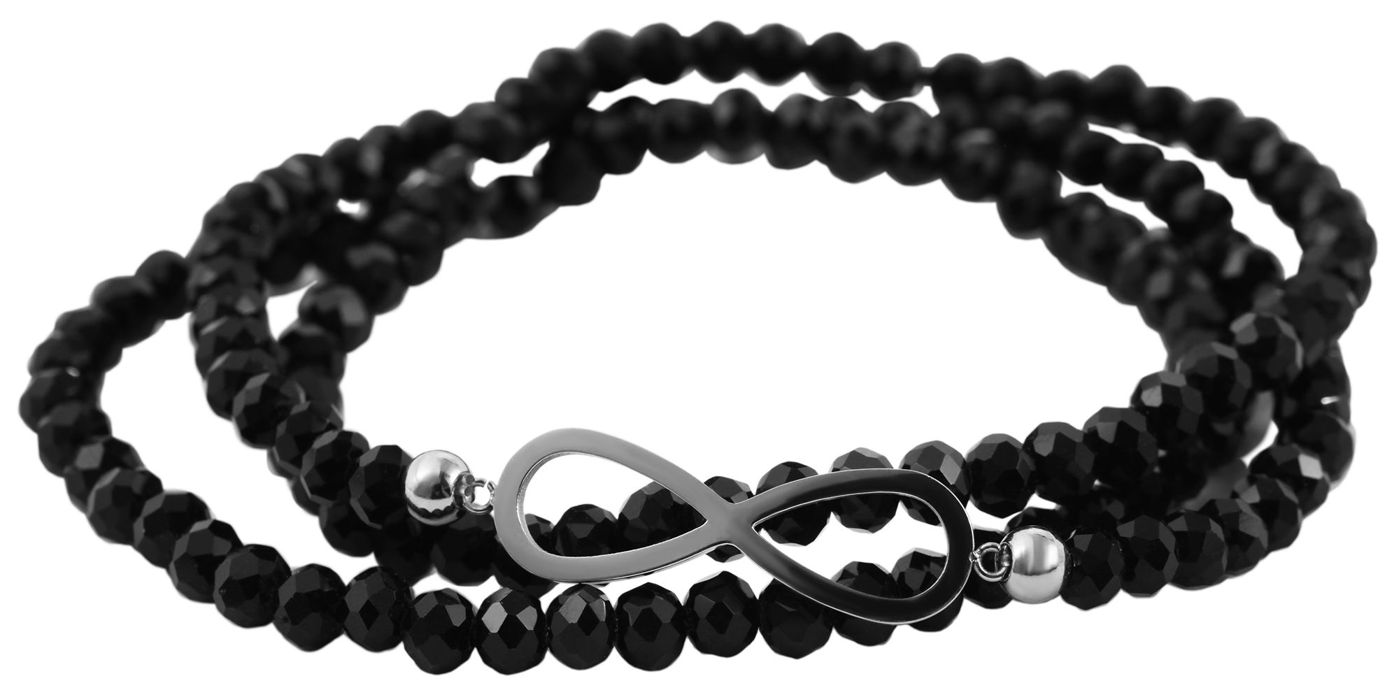 Akzent Kugelarmband mit Infinityelement aus Edelstahl, elastisch, schwarz/silberfarben