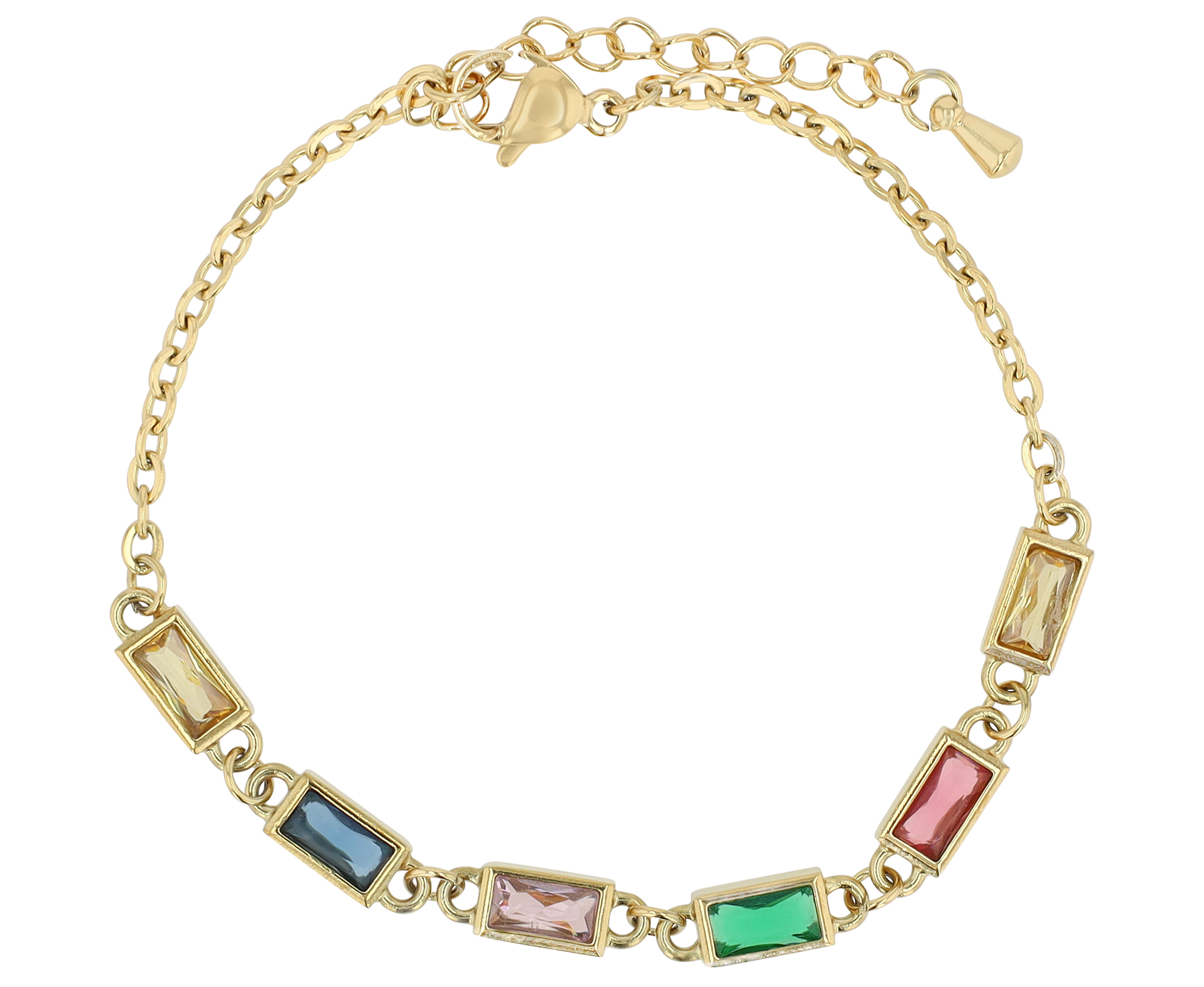 "Amelia" Edelstahl Armband mit bunten Steinen, 16 + 3 cm
