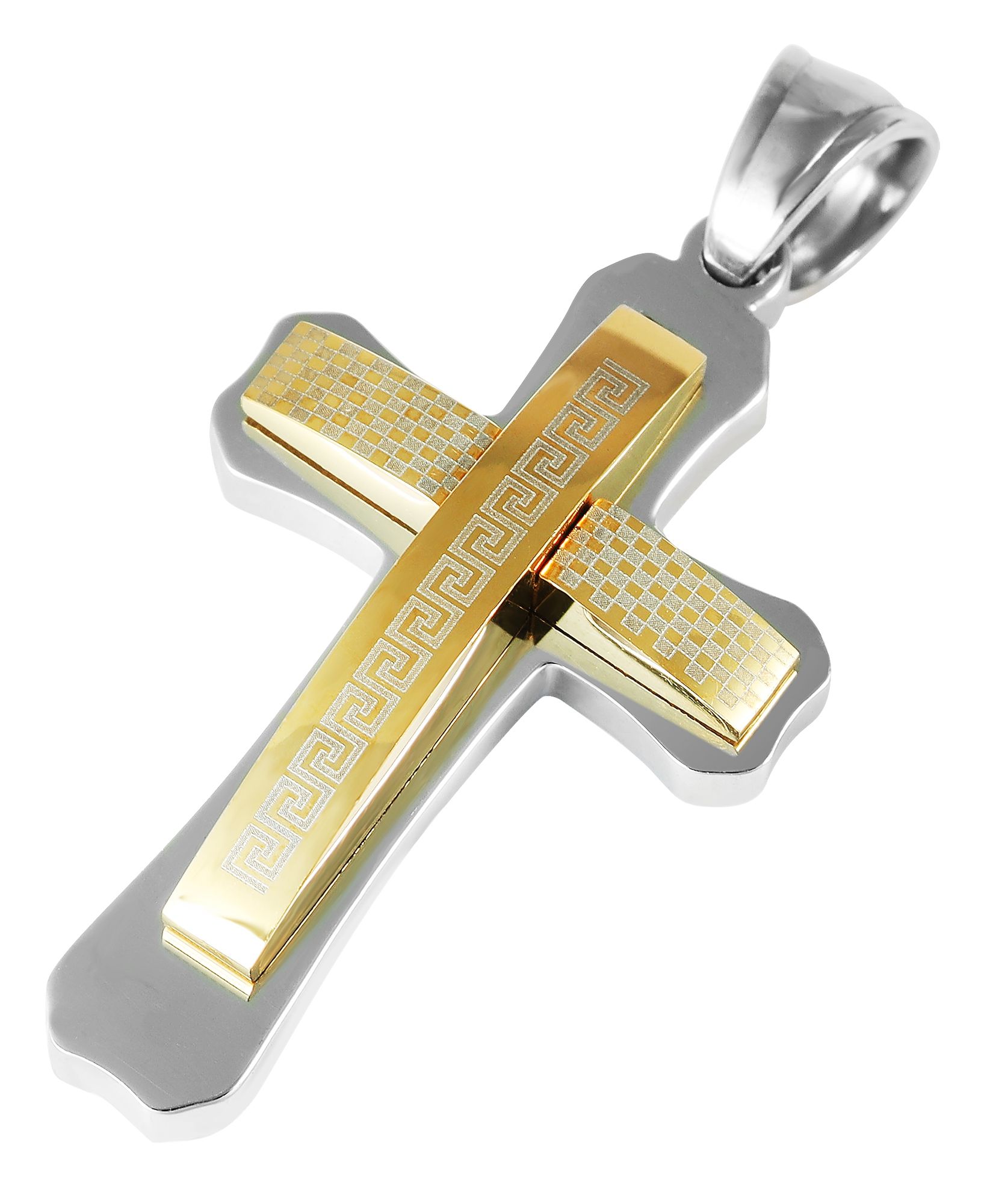 "Emerson", Edelstahl Anhänger, Kreuz, bicolor (silber- u. goldfarben)