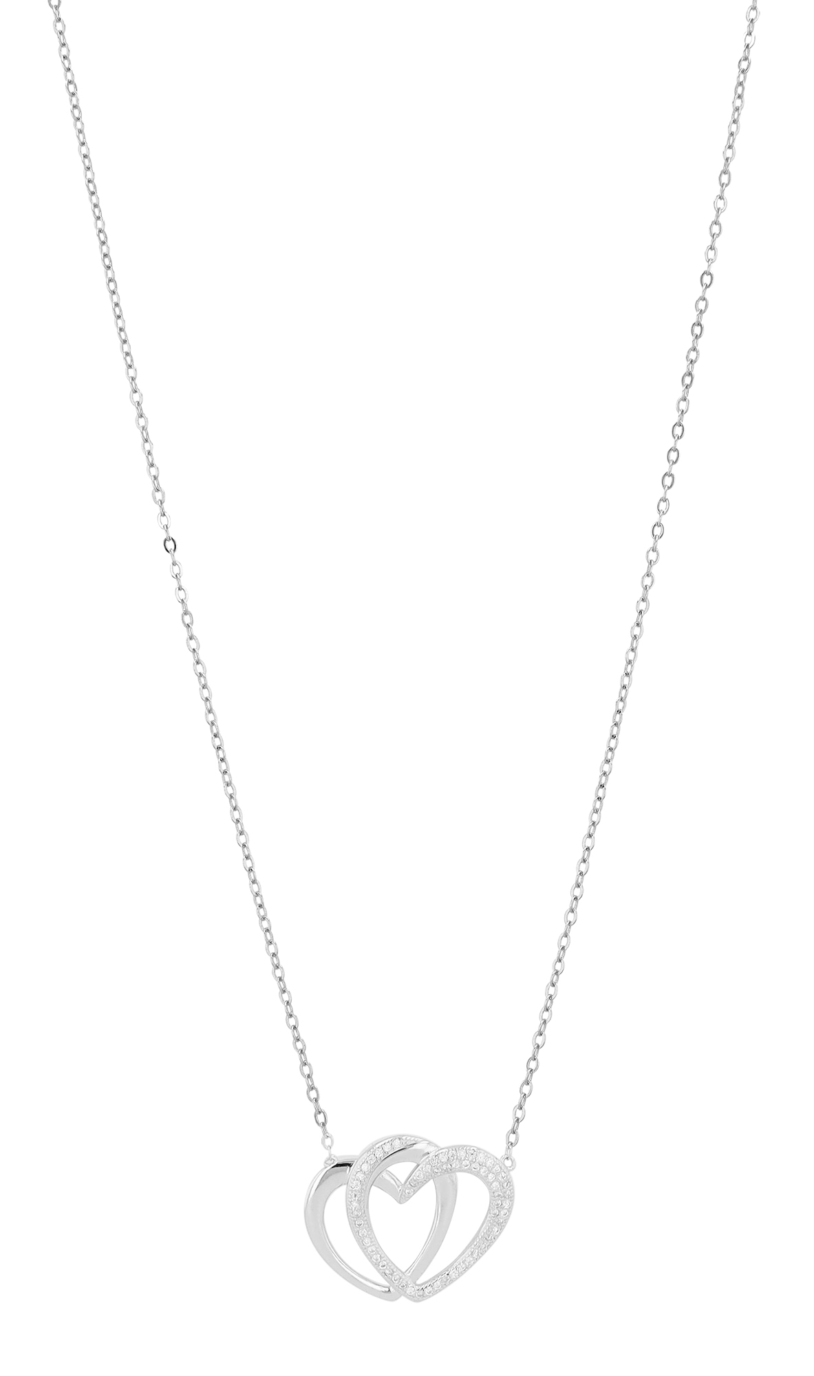 "Jeva" 925/- Echt Silber Kette mit Anhänger, Herz, 42 + 3 cm, rhodiniert