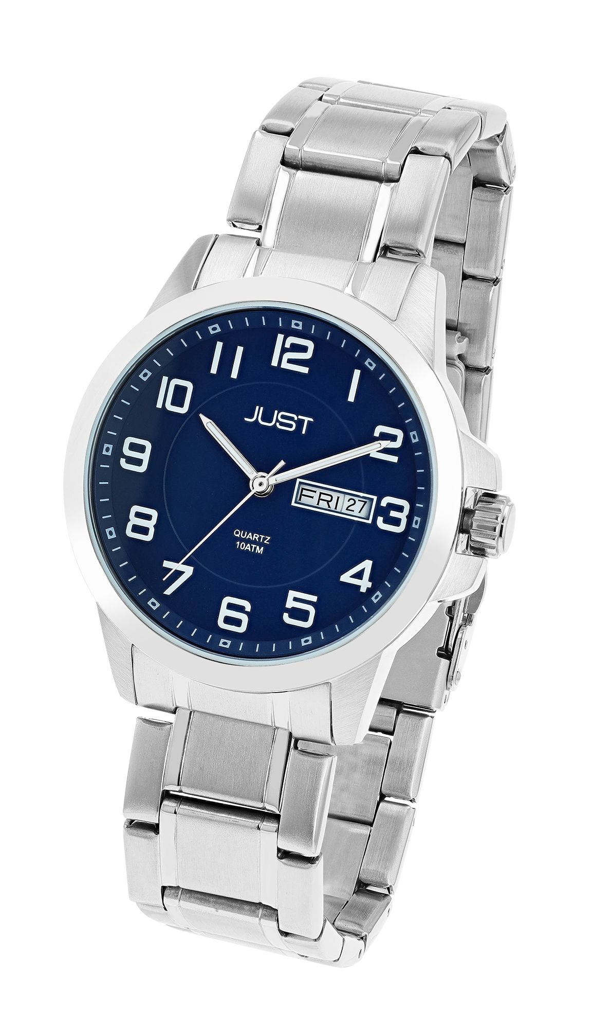 Just Herrenuhr mit Edelstahlarmband, 10 ATM, silberfarben/blaues ZB