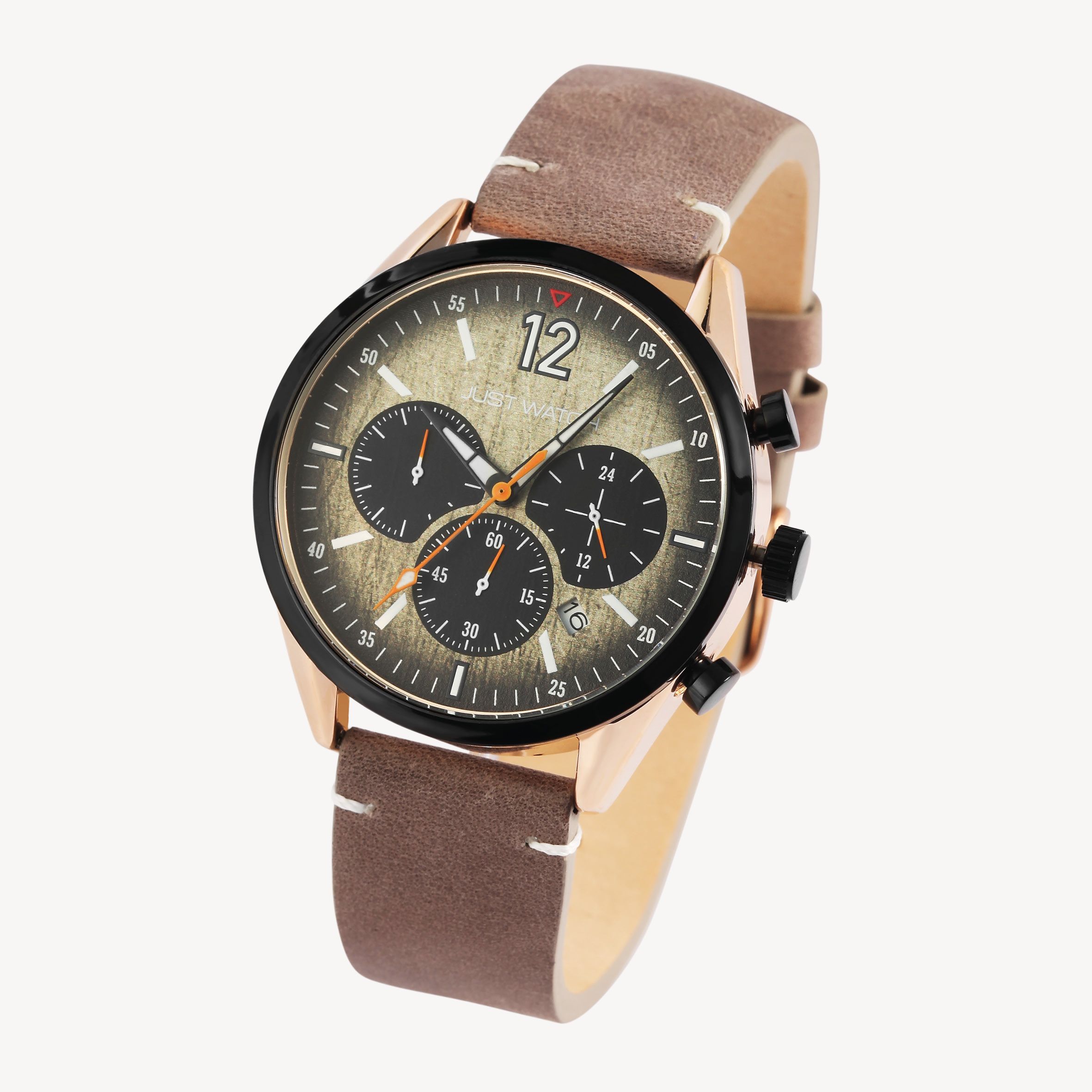 Just Watch Herrenchronograph "Theodor" mit Echtlederarmband, taupe/roségoldfarben