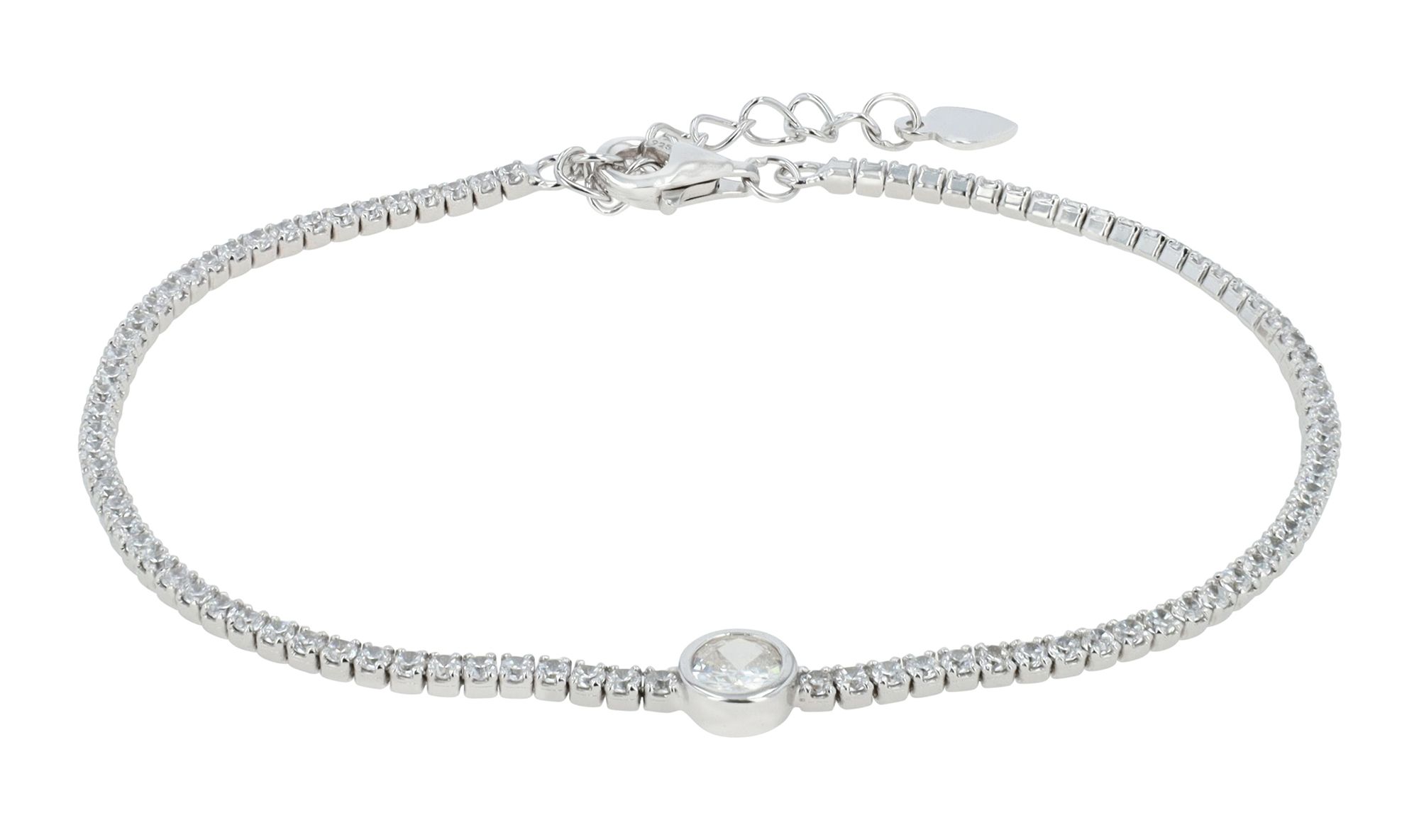 "Ada" 925/- Echt Silber, Armband  mit Zirkonia, 17+3 cm, rhodiniert
