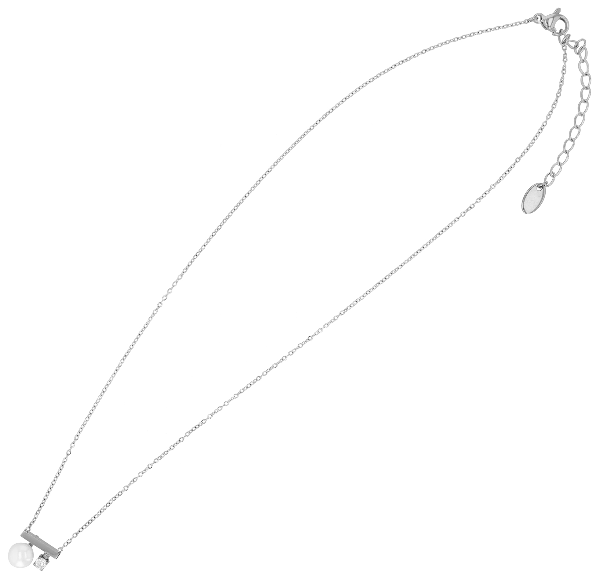 "Cara" Edelstahkette mit Anhänger, Süßwasserperle 43 + 5 cm