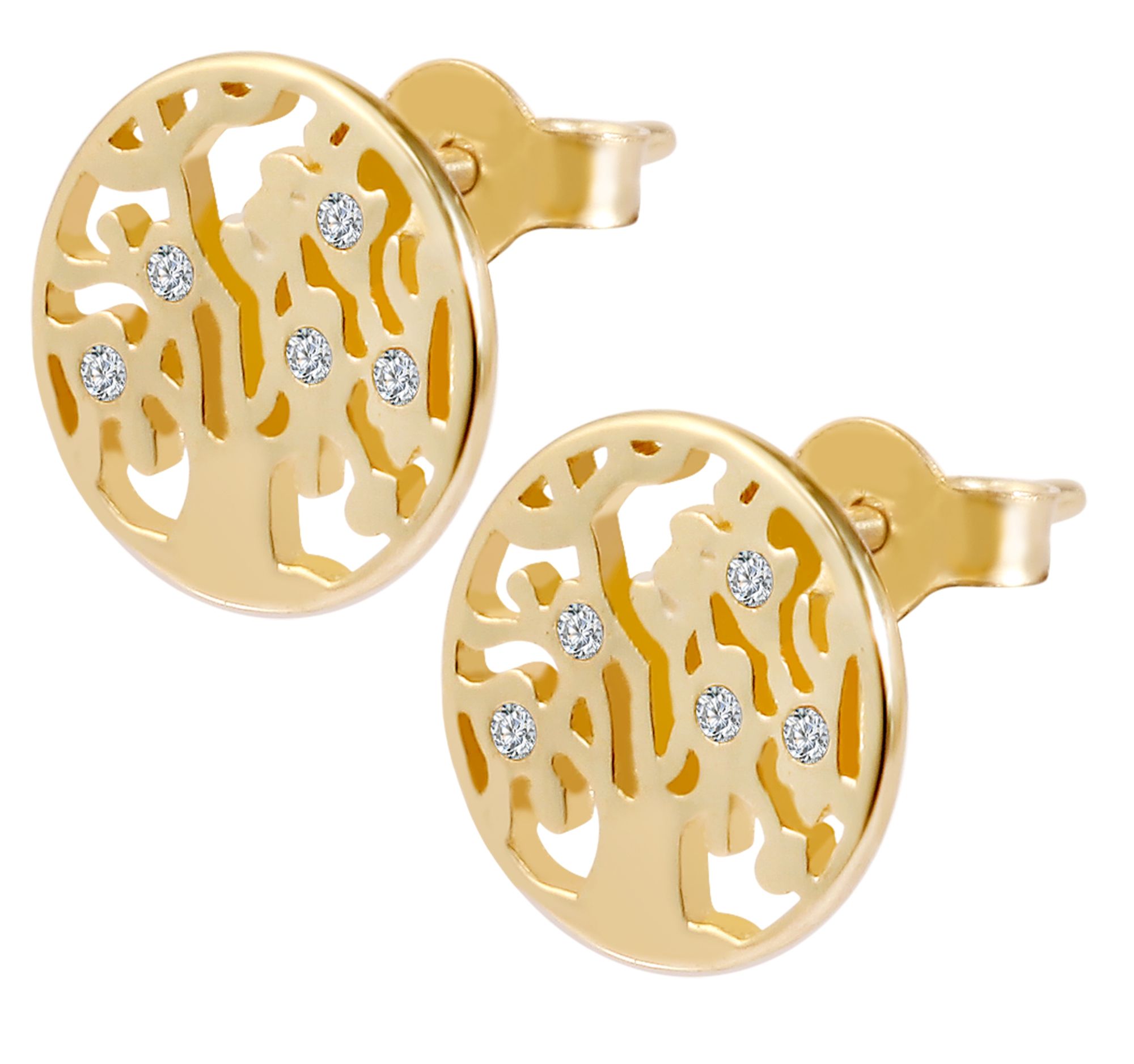 375/- Gold "Runa" Ohrstecker mit Zirkonia, Lebensbaum, 9 Karat, Gelbgold