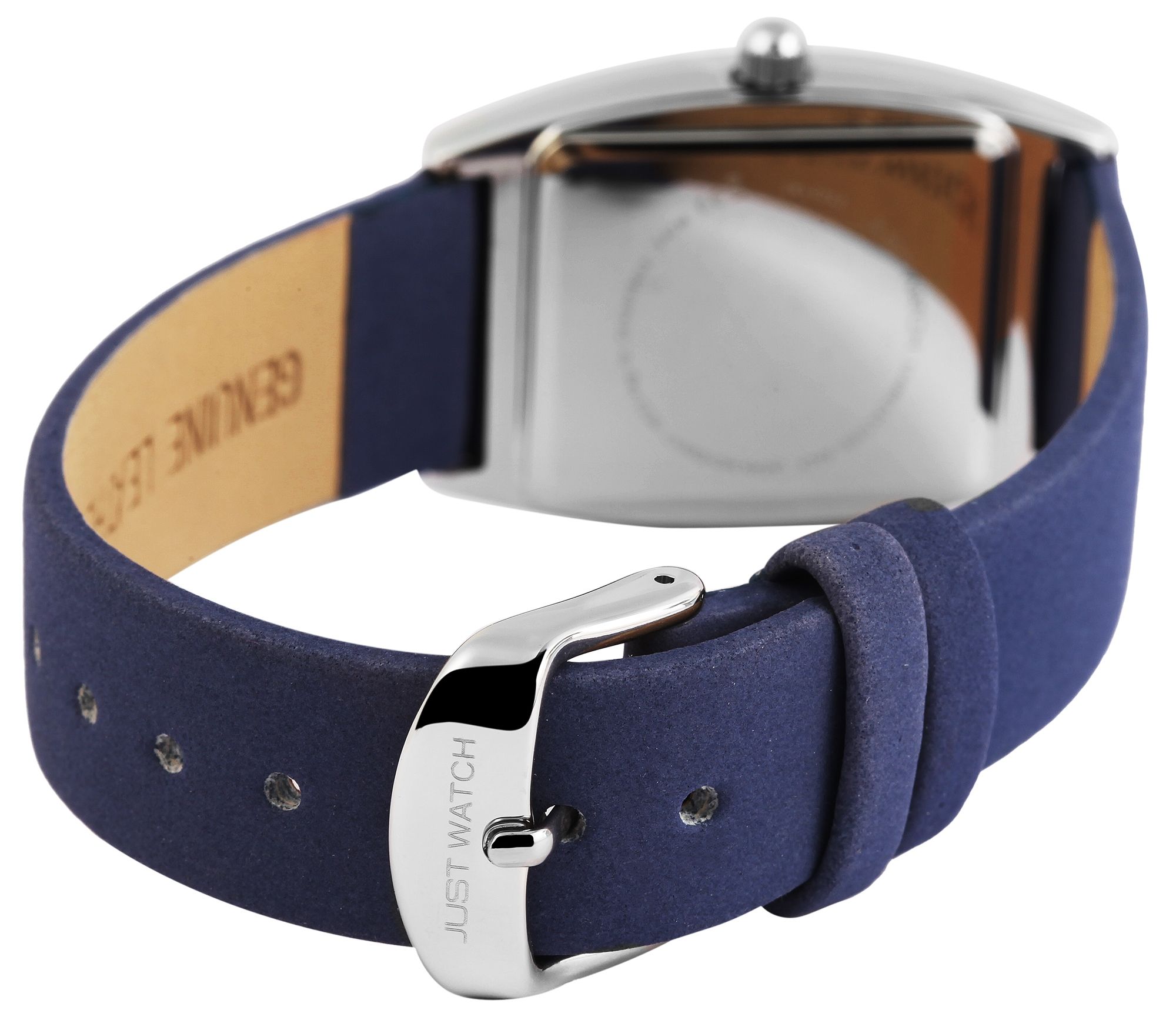 Just Watch Damenuhr mit Echtlederarmband, Tonneau, blau/ silberfarben
