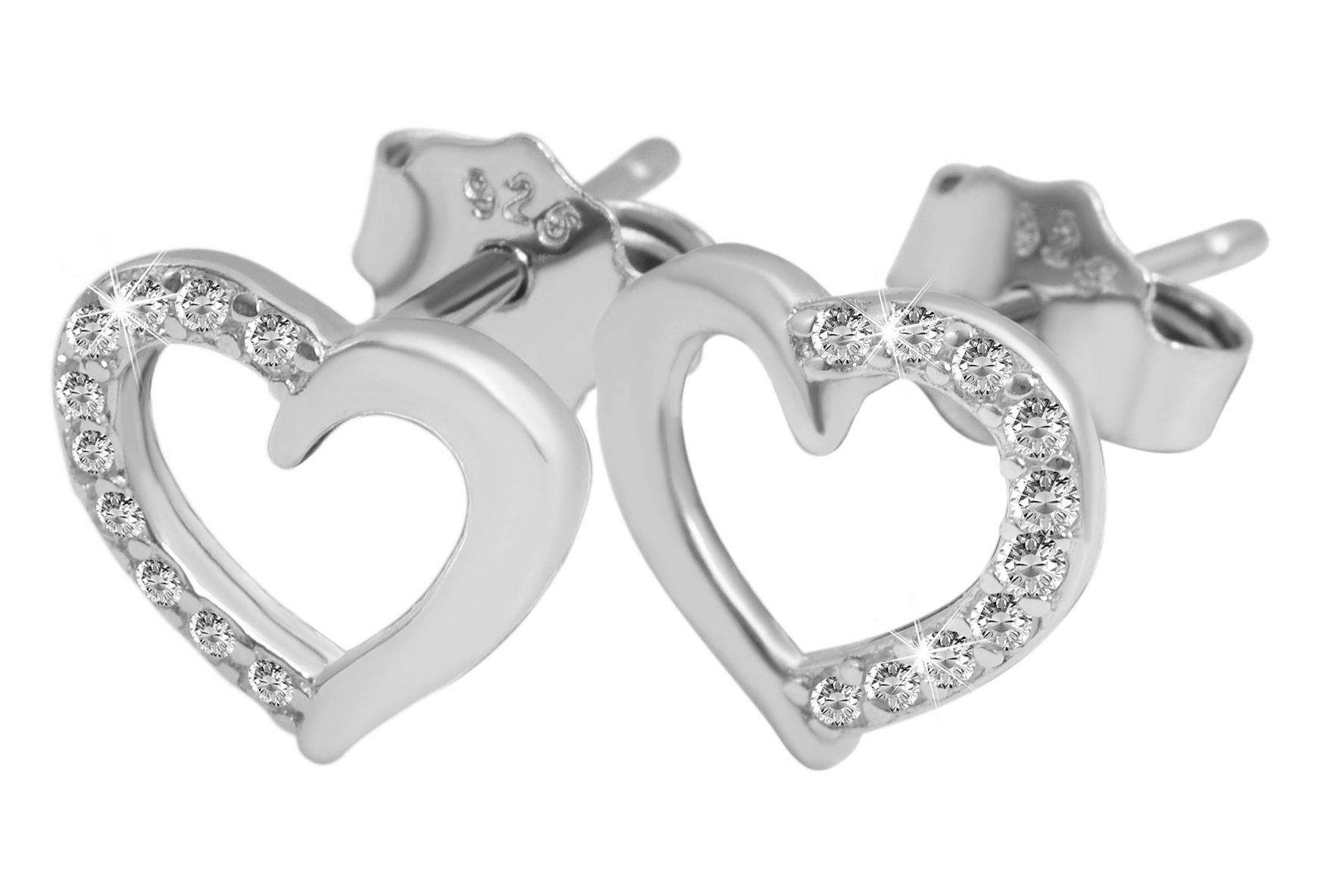 "Kasota" 925/- Echt Silber rhodiniert, Schmuckset mit Ohrringe und Anhänger, Herz, Zirkoniabesatz