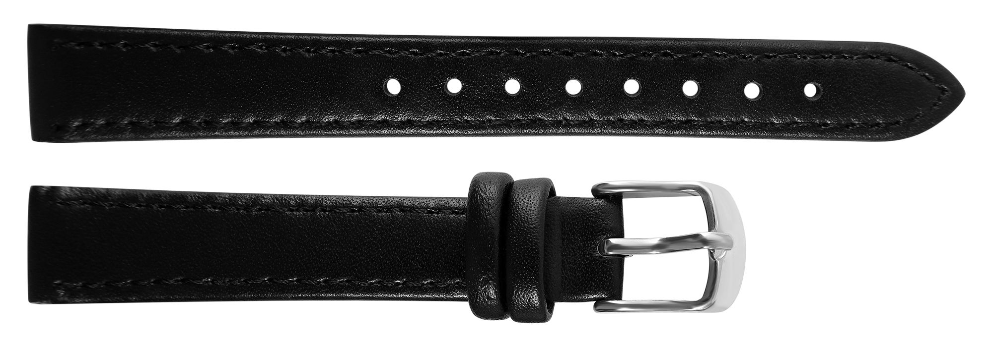 Uhrenarmband aus Echtleder, genäht, schwarz, 14 mm