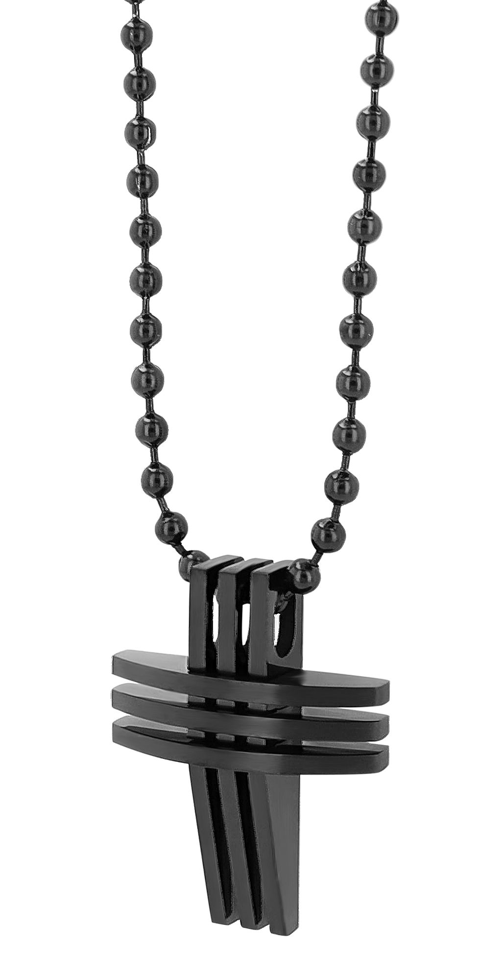Akzent Kugelkette mit Kreuzanhänger, Edelstahl, 61 cm, schwarz