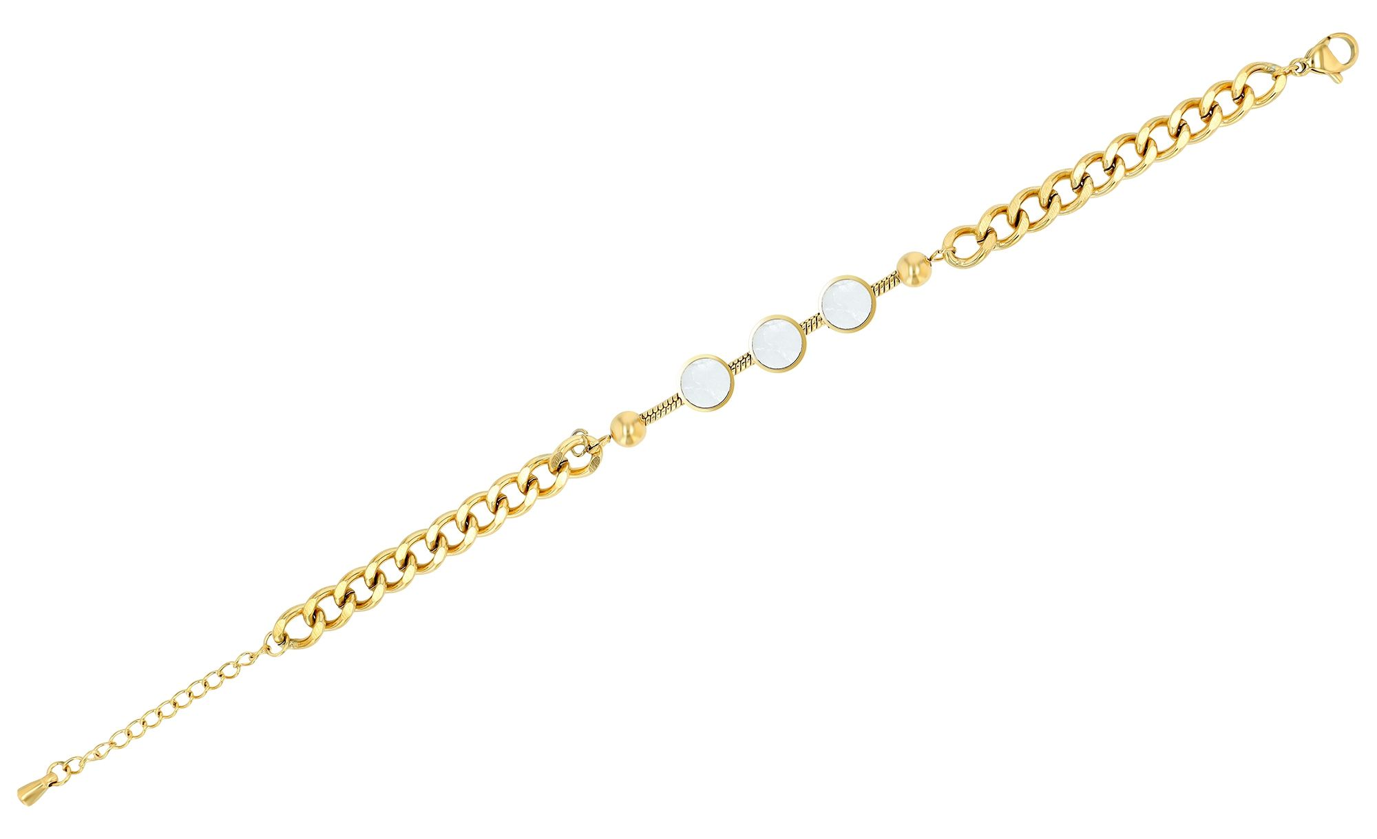 Akzent Panzerarmband mit Perlmuttelementen, Edelstahl, ionenplattiert, goldfarben