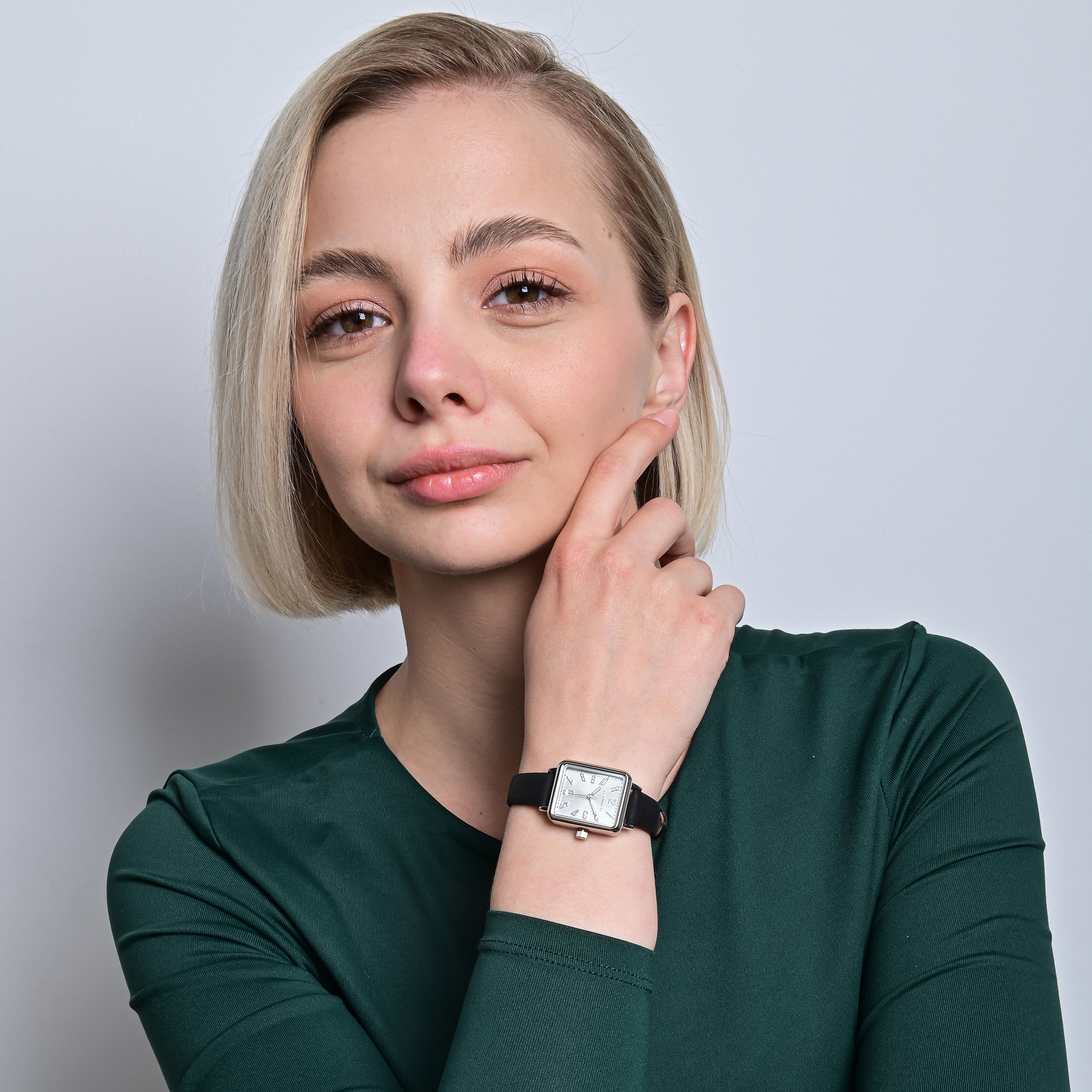 JUST WATCH Damenuhr "Aveline" mit Echtlederband, eckiges Design, schwarz/ silberfarben