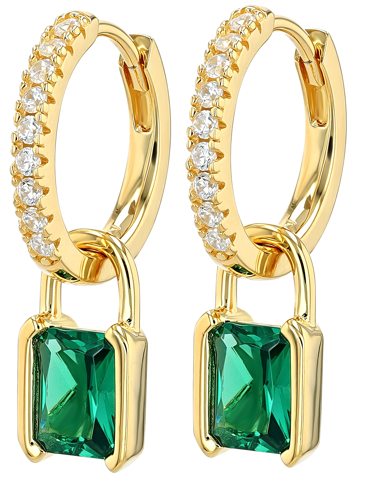 Sif Jakobs Jewellery 925/- Echt Silber Creolen "Roccanova" Ø 11 mm abnehmbarer Zirkon (grün), vgold.