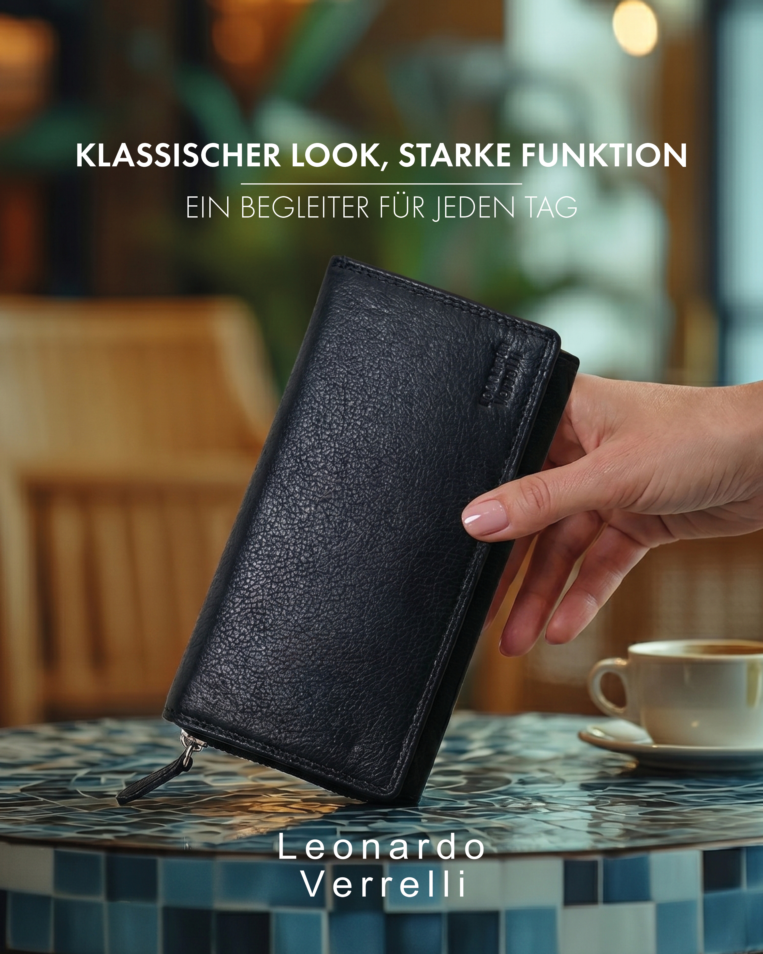 Leonardo Verrelli Damen Geldbörse, Echtleder (Nappa), RFID, Querformat, schwarz