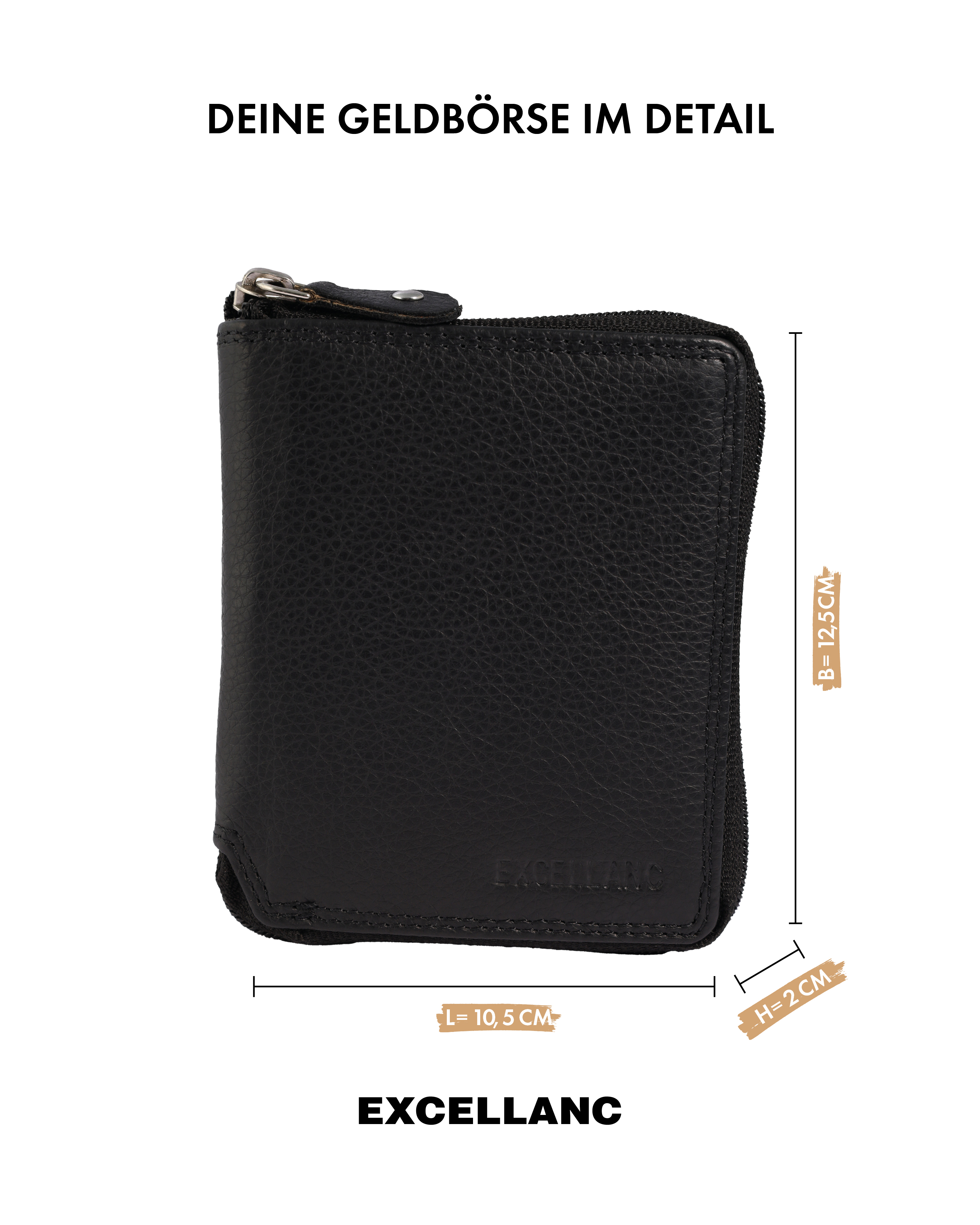 Excellanc Damen Geldbörse aus Echtleder (Nappa), RFID, Hochformat, schwarz