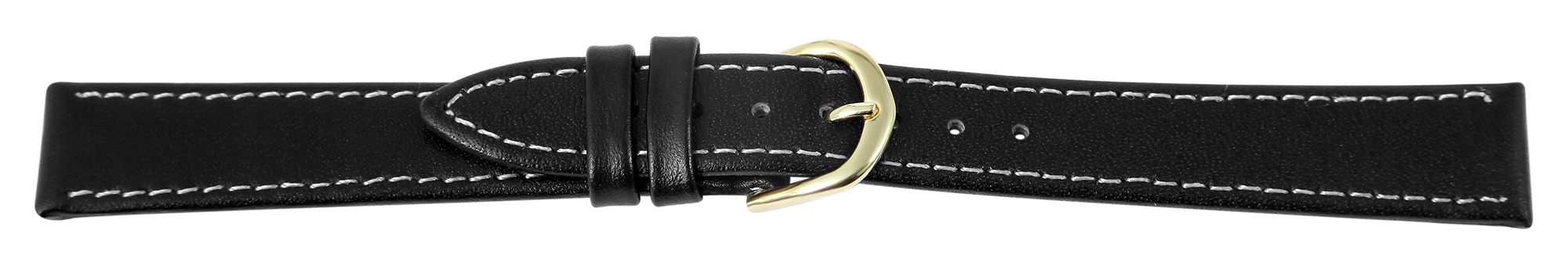 Basic Echtleder Ersatzarmband, schwarz, glatt, 16 mm Stegbreite, Dornschließe, VE12