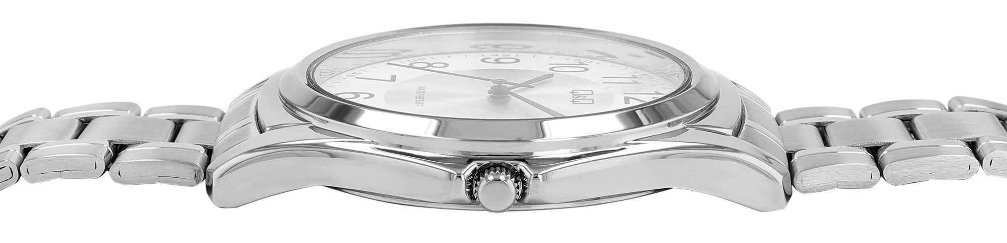 Q&Q Herrenuhr Ø 45 mm, Edelstahlband, silberfarben/ weiß