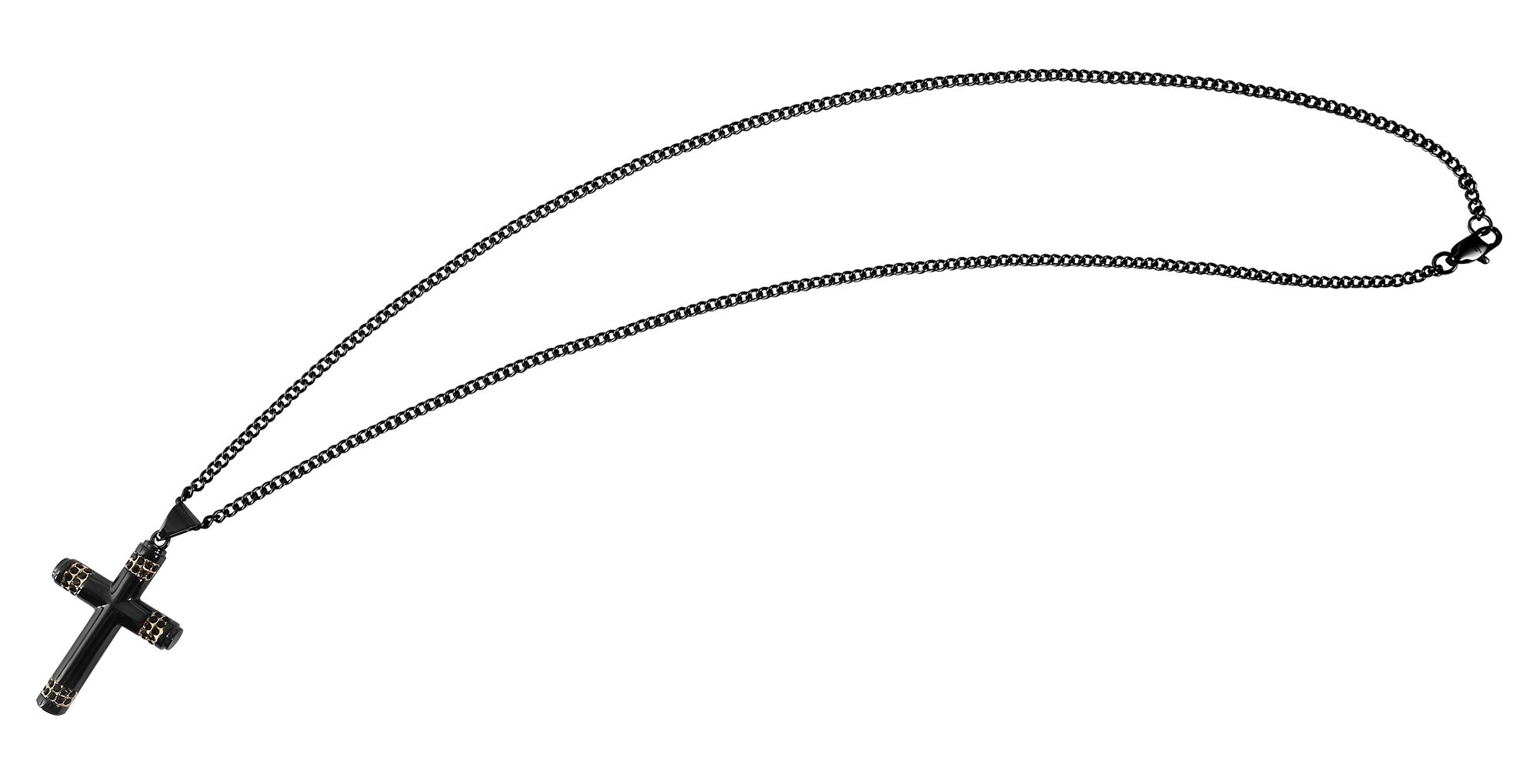 Akzent Halskette mit Kreuzanhänger, 316L Edelstahl, Similibesatz, 50 cm, schwarz/goldfarben