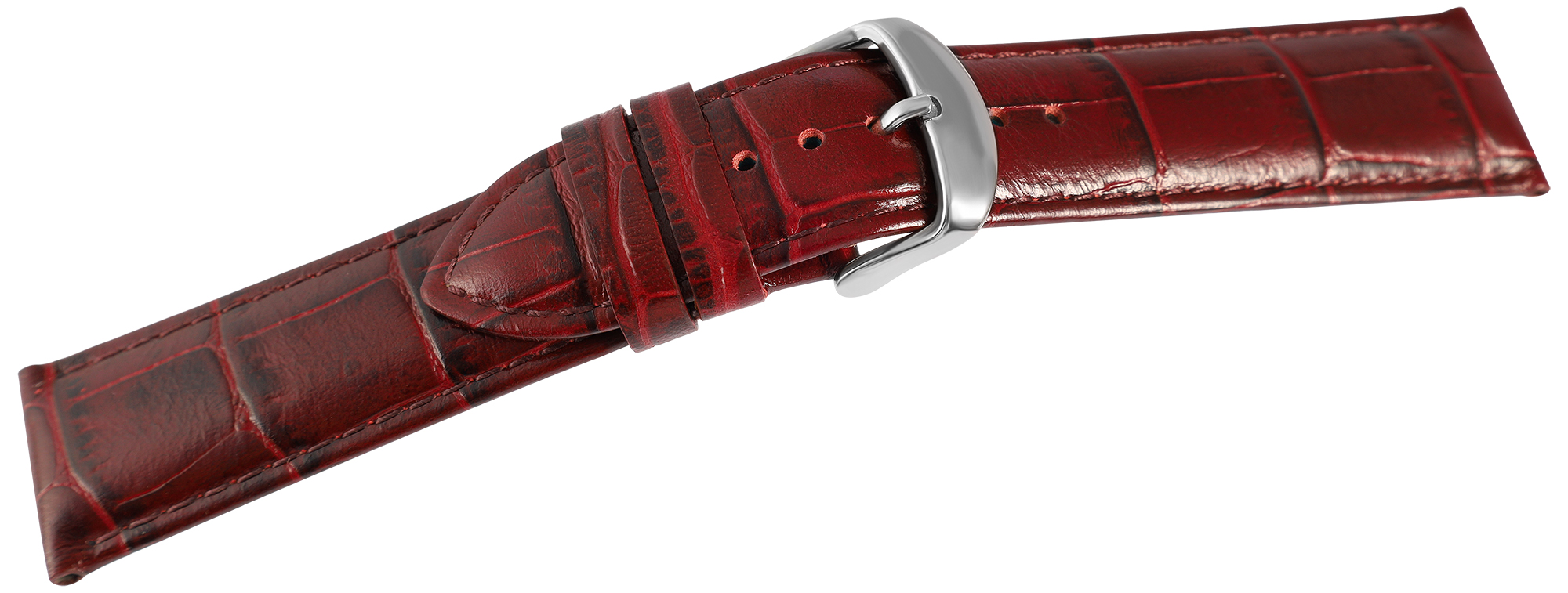 Uhrenarmband aus Echt Leder, Kroko-Optik, bordeauxrot, 20 mm