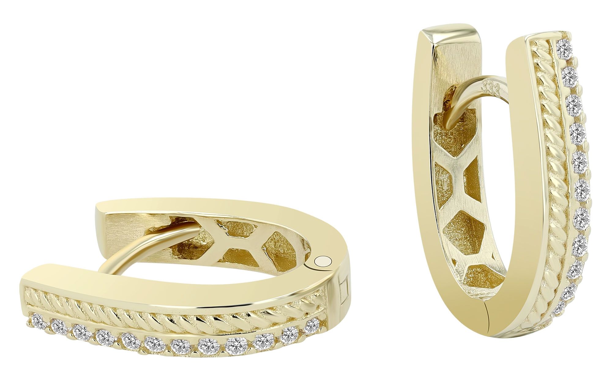 333er Gold Klapp-Creolen "Saida", Gelbgold, Zirkonia, 8 Karat