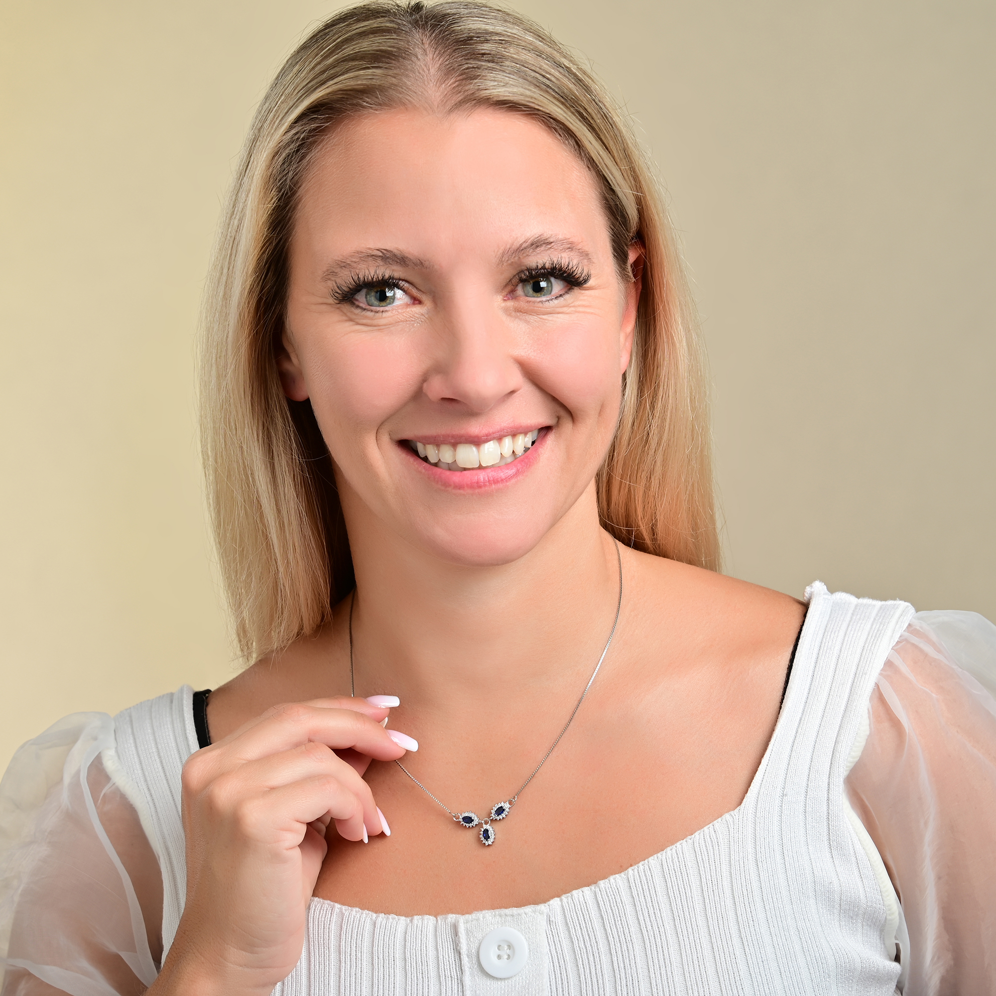 "Diana" 925/- Echt Silber Kette - Entourage-Stil, Zirkonia blau, rhodiniert
