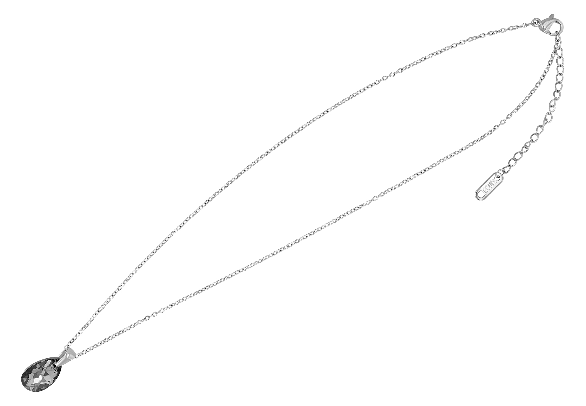 "Sheridan" Edelstahkette + Swarowski, Tropfen, 42 + 5 cm, silberfarben/ grau-schwarz