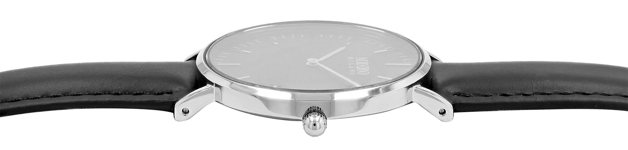 Moderno Milano Edelstahl Damenuhr Ø 36,5 mm, Echtlederband, Saphirglas, schwarz/ silberfarben