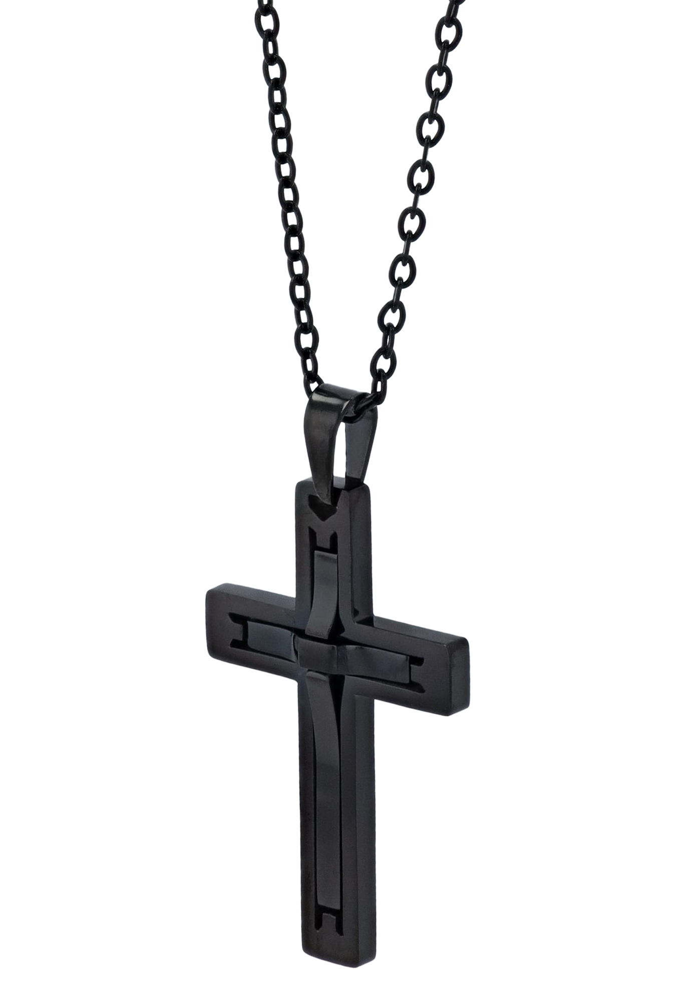 "Devin" Edelstahlkette (Ankerkette, 43 + 3 cm) mit Anhänger - Kreuz, schwarz