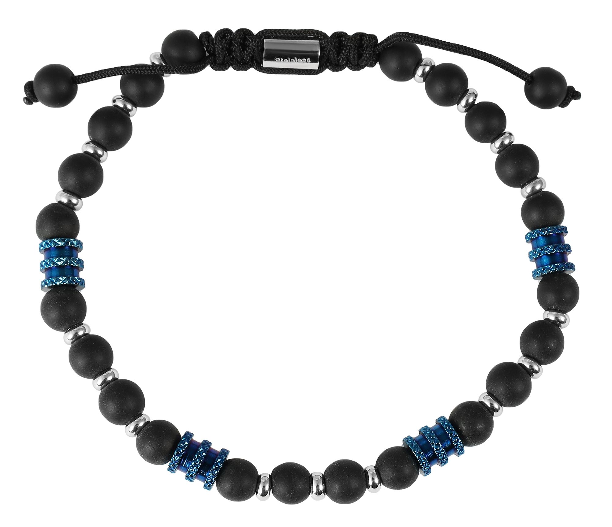 "Sten", Kugelarmband, Edelstahl & Onyx, Schiebeknoten, schwarz, 19 cm