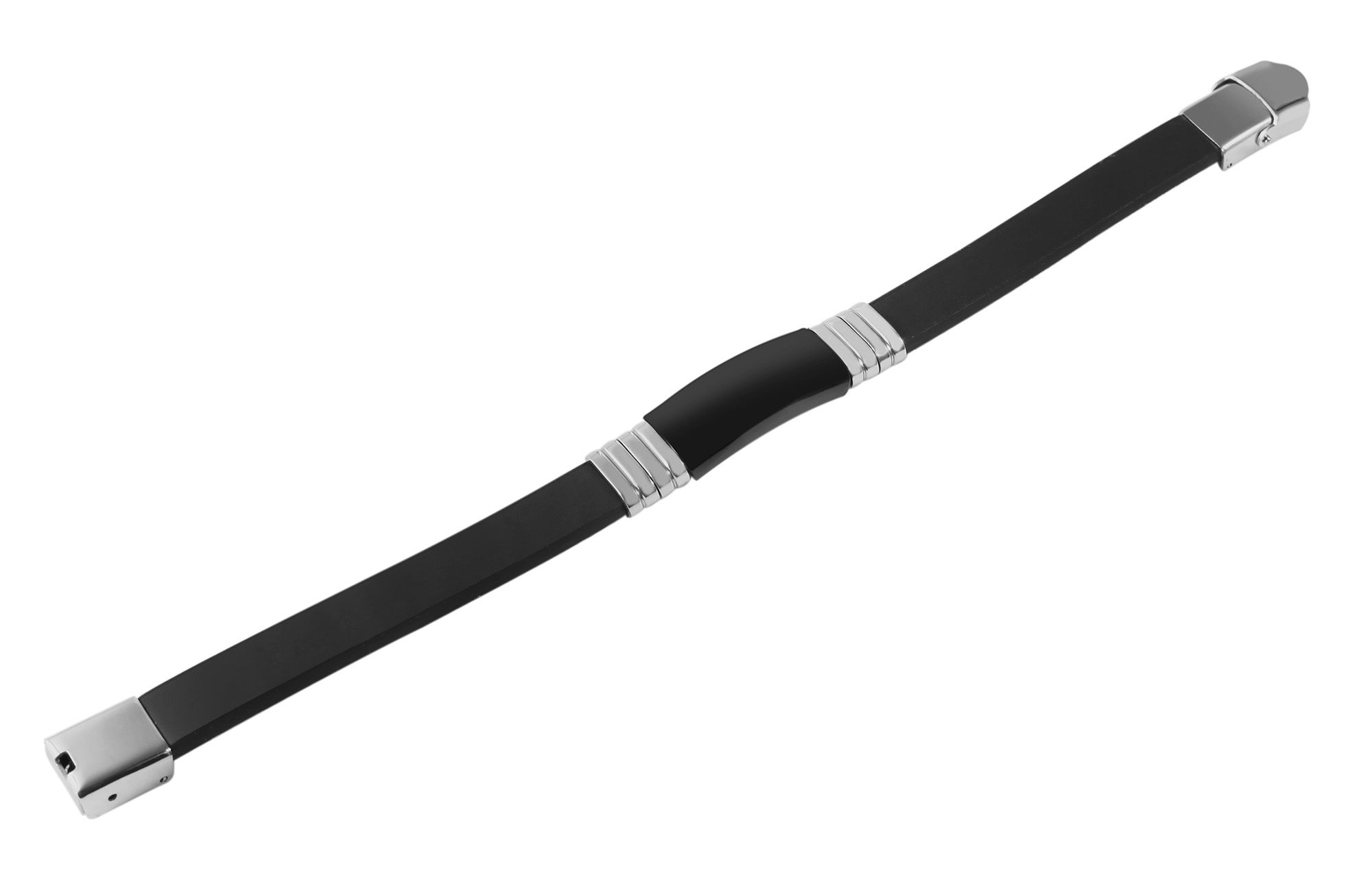 Akzent Echtlederarmband mit Edelstahlelement, Gravurplatte, schwarz